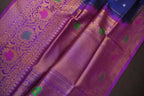 Royal Navy Blue Gadwal Silk Saree with Pink Zari Border