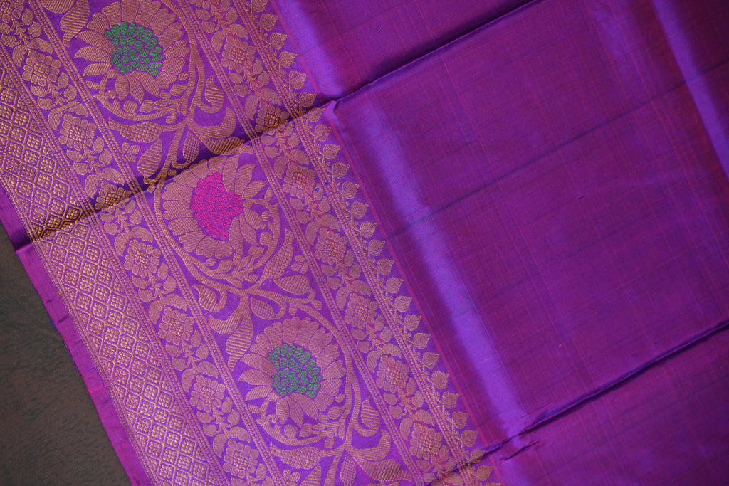 Royal Navy Blue Gadwal Silk Saree with Pink Zari Border