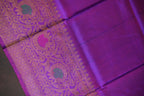 Royal Navy Blue Gadwal Silk Saree with Pink Zari Border