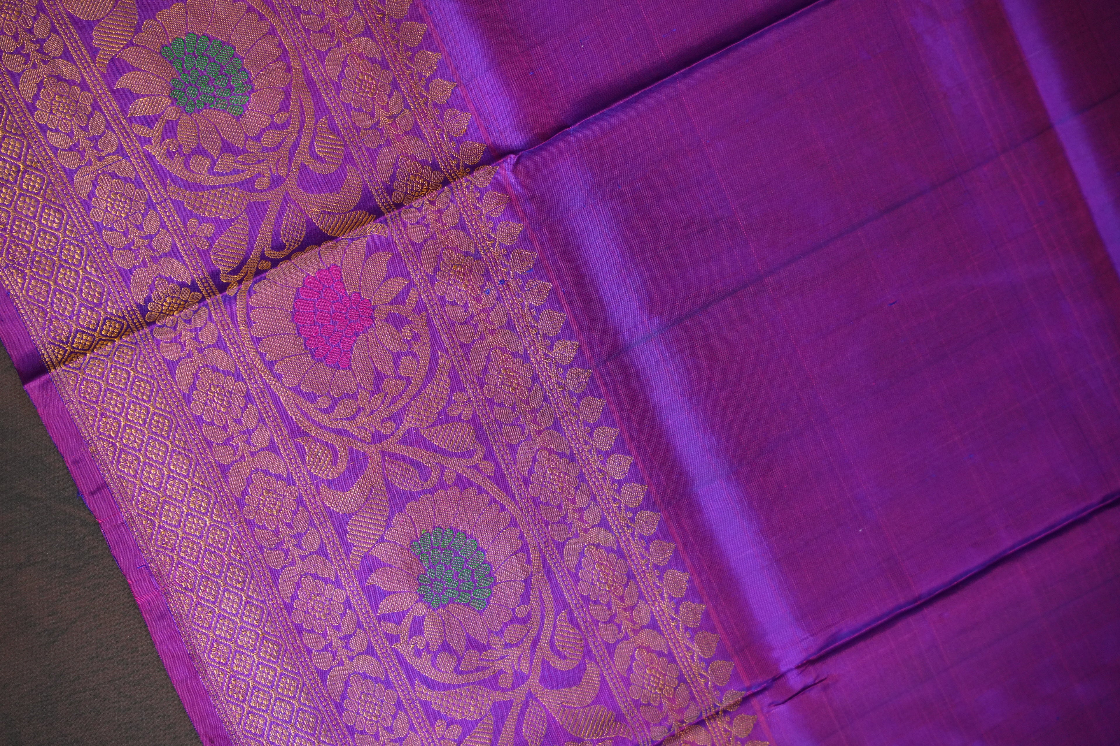 Royal Navy Blue Gadwal Silk Saree with Pink Zari Border