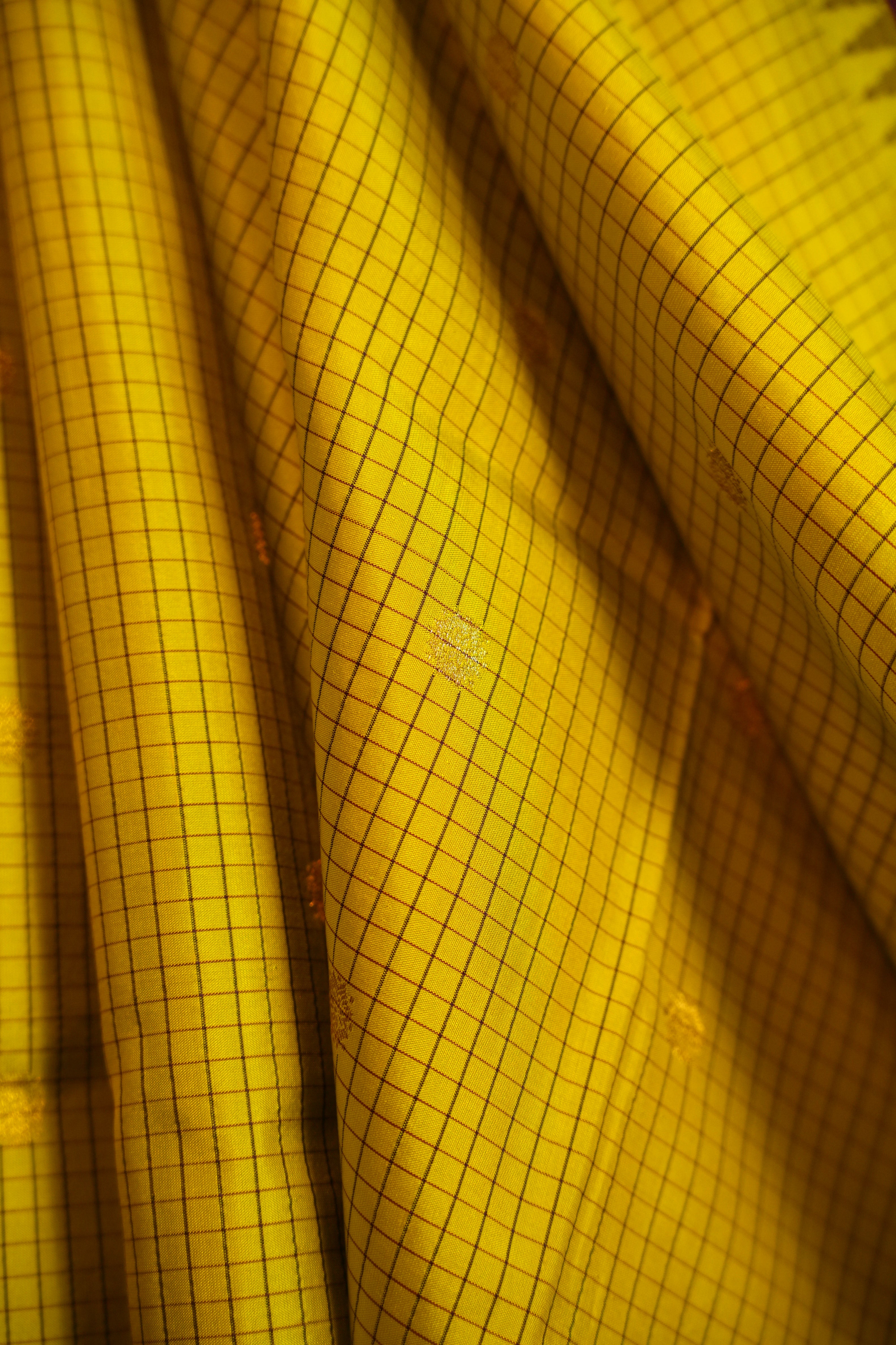 Yellow Checks Gadwal Silk Saree with Maroon Zari Border