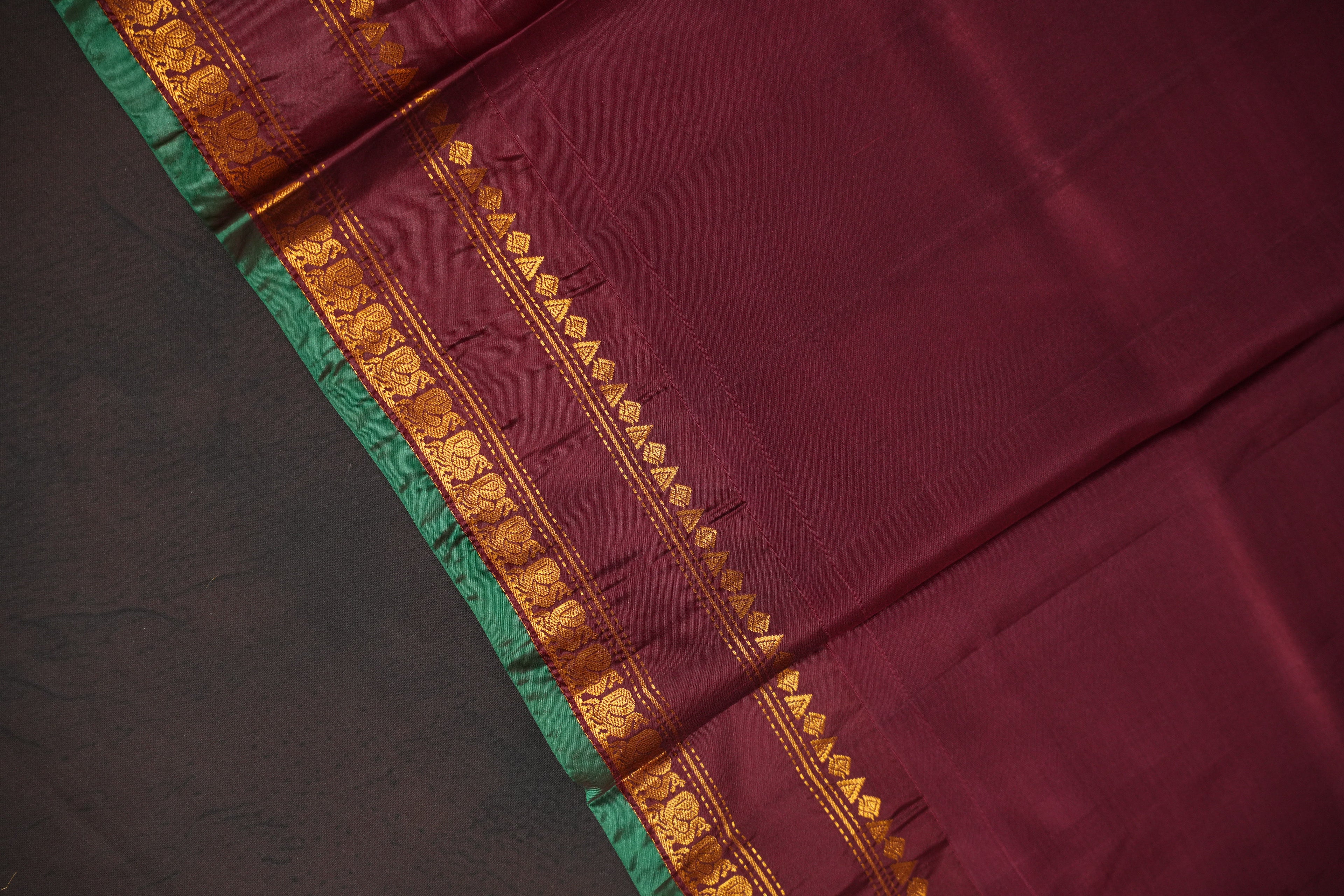 Yellow Checks Gadwal Silk Saree with Maroon Zari Border