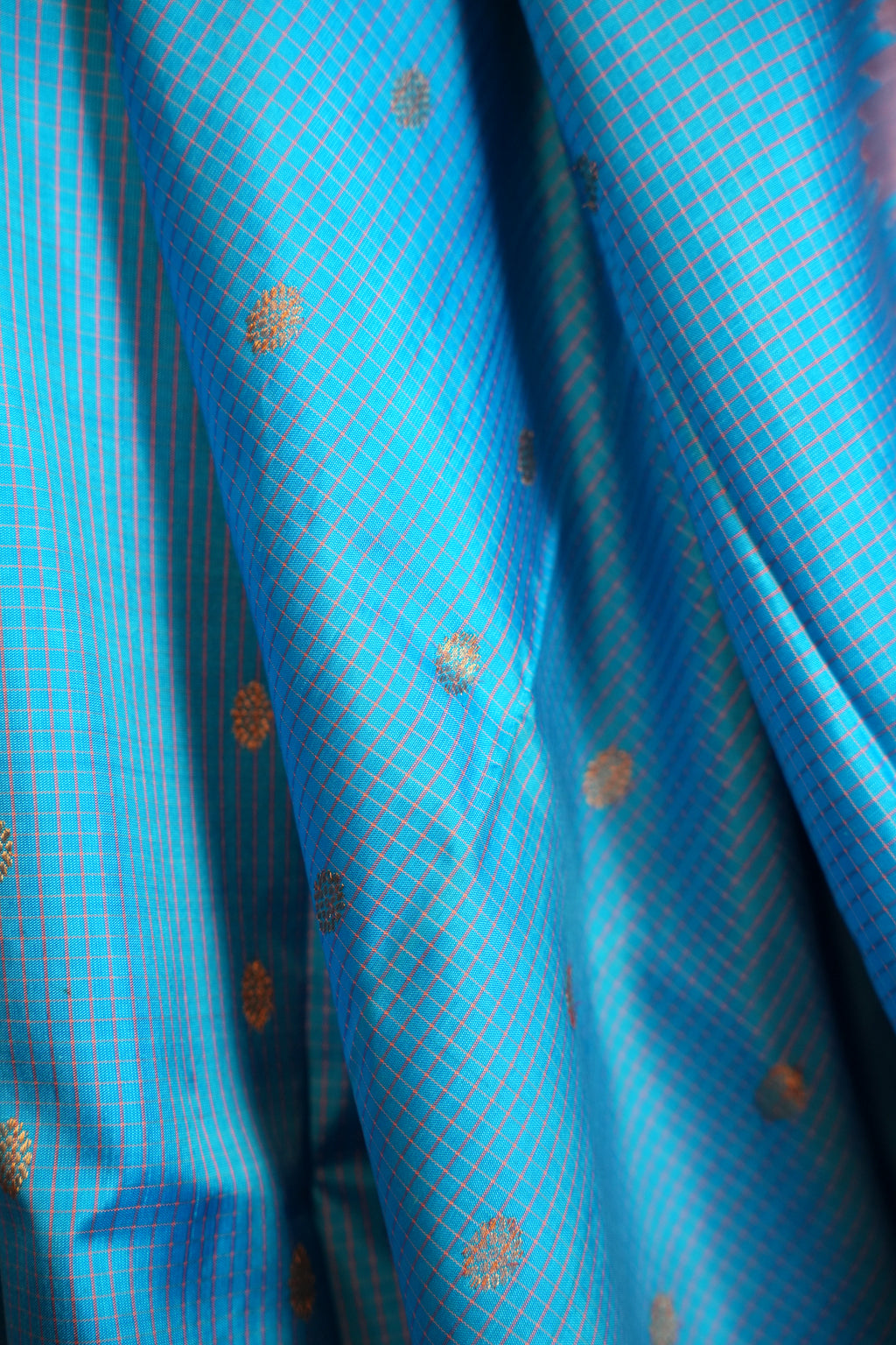 Sky Blue Gadwal Silk Saree with Peach Zari Border