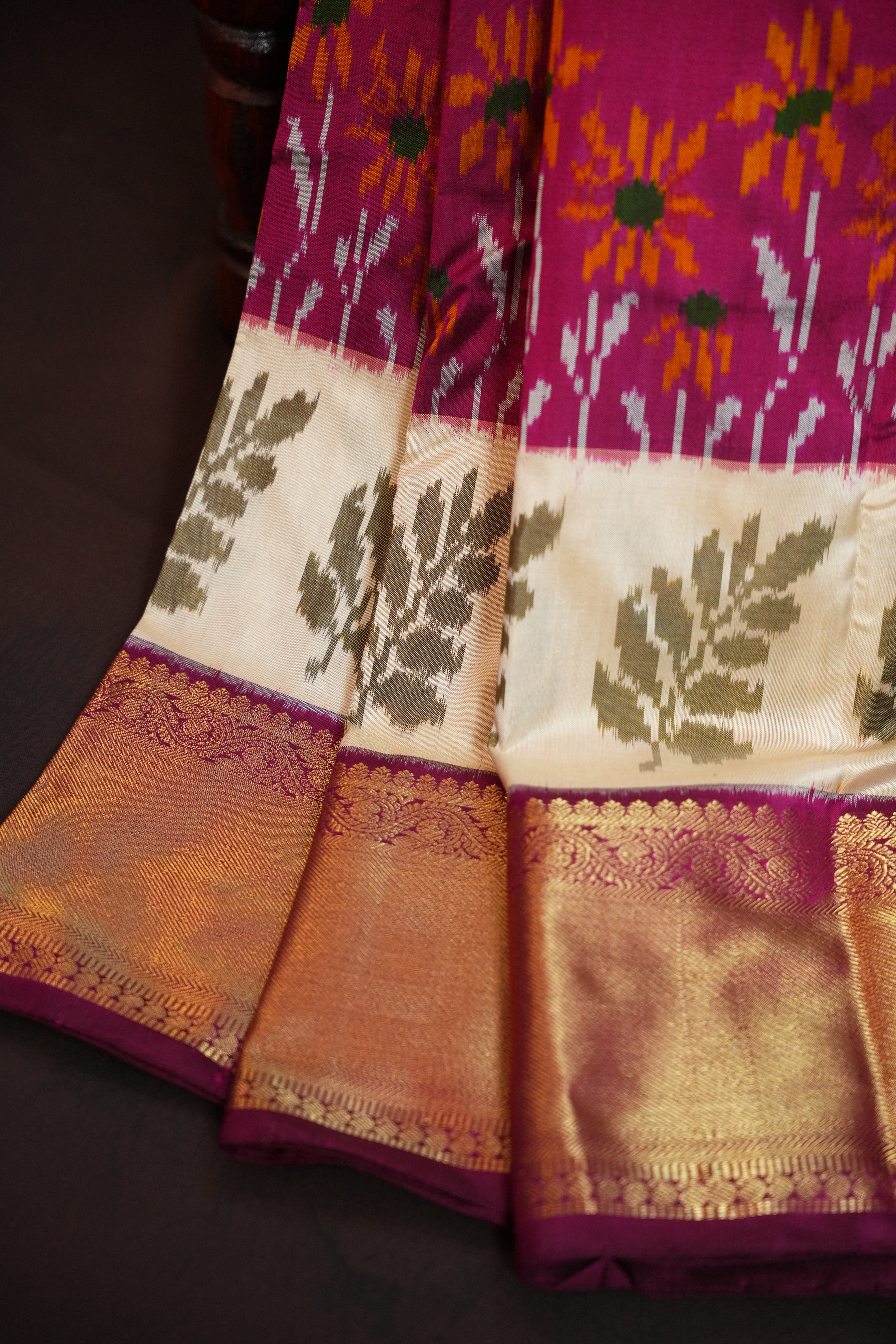 Ikkat Kanchi Border Silk Saree with Rich Kanchi Pallu