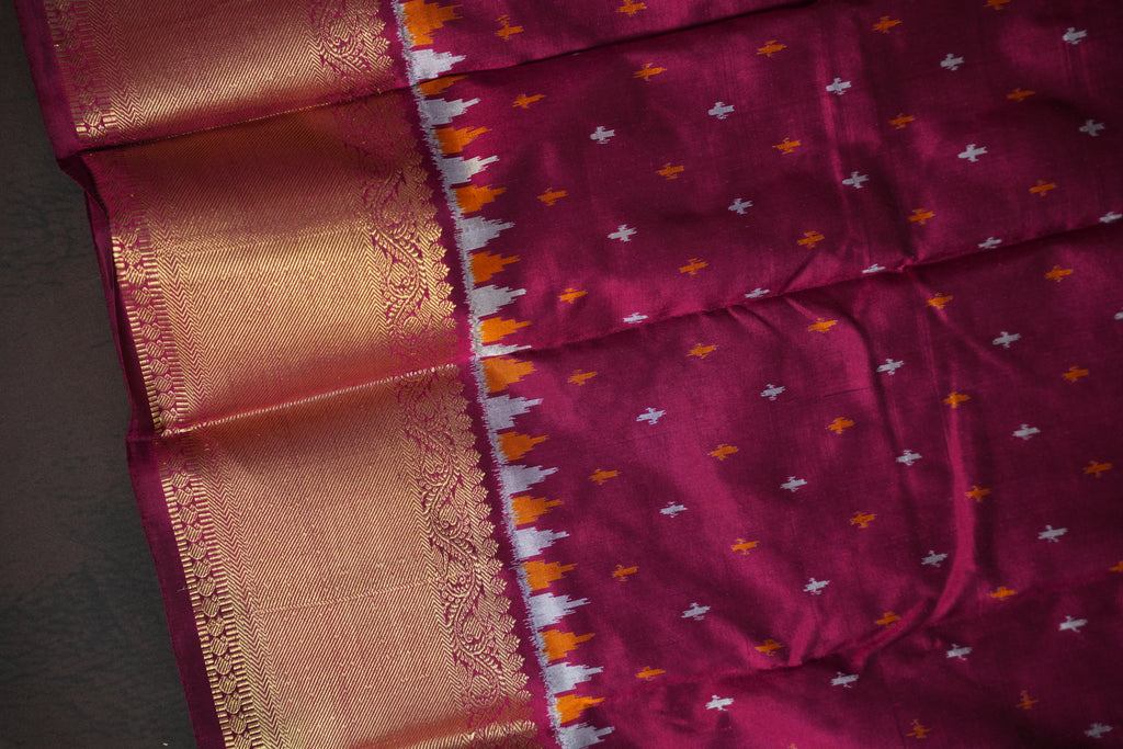 Ikkat Kanchi Border Silk Saree with Rich Kanchi Pallu