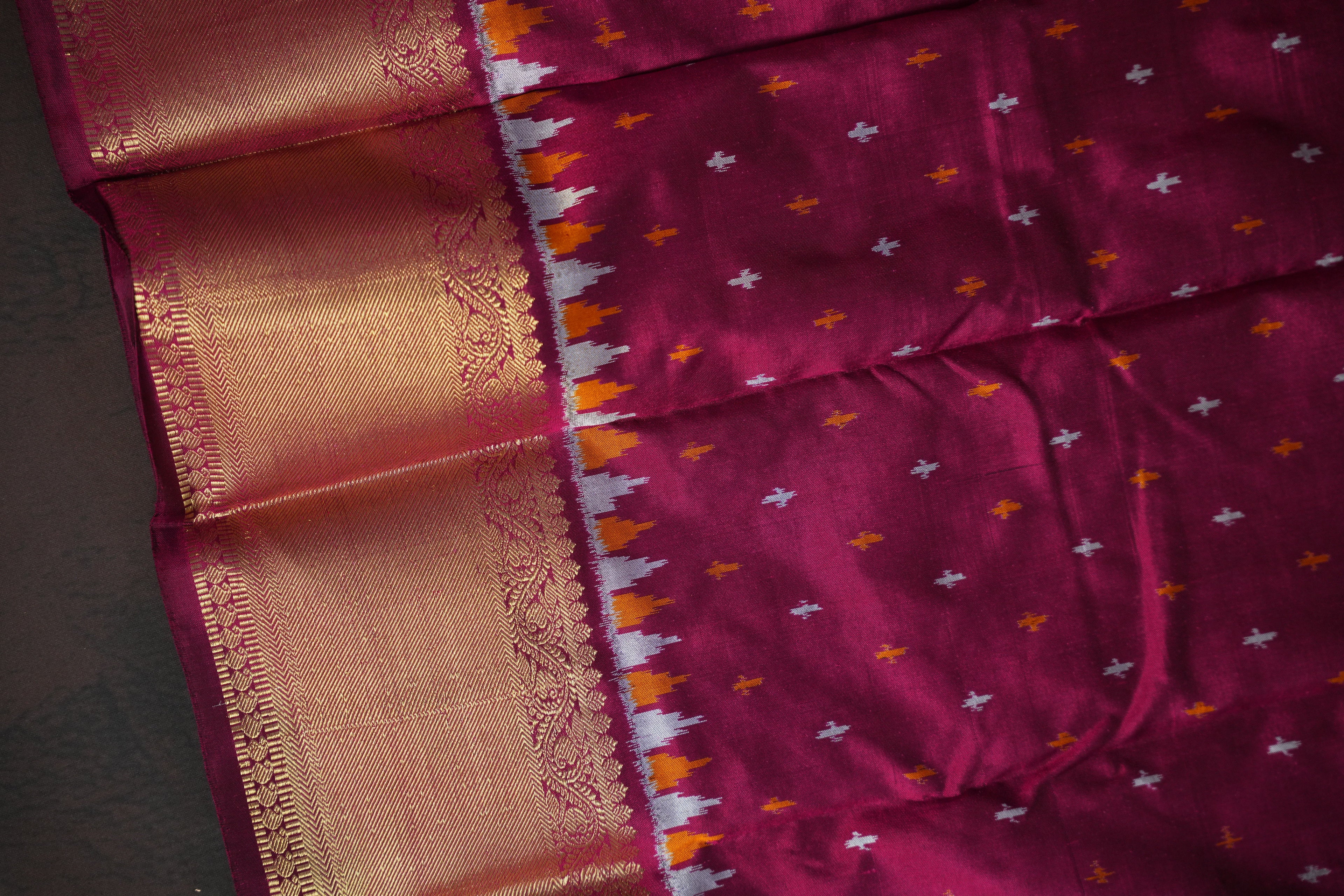 Ikkat Kanchi Border Silk Saree with Rich Kanchi Pallu