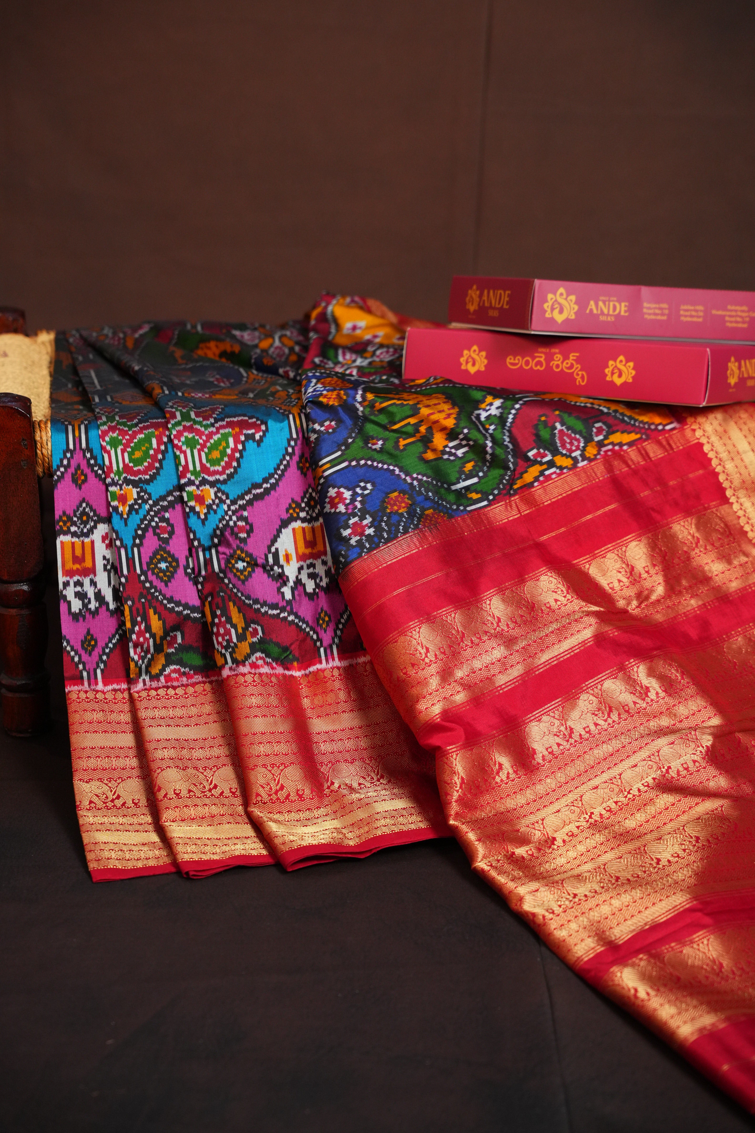 Ikkat Kanchi Border Silk Saree with Rich Pallu