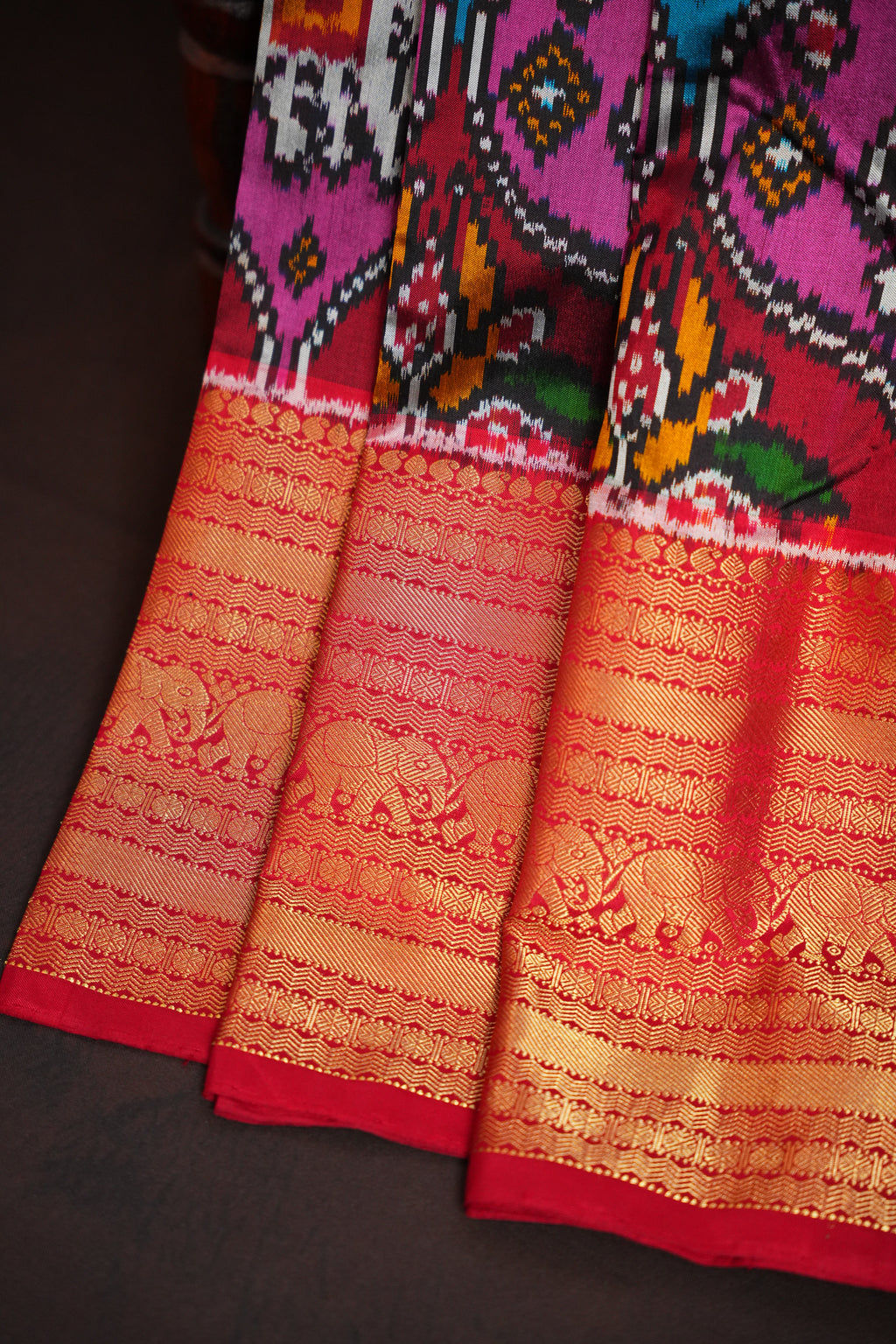 Ikkat Kanchi Border Silk Saree with Rich Pallu