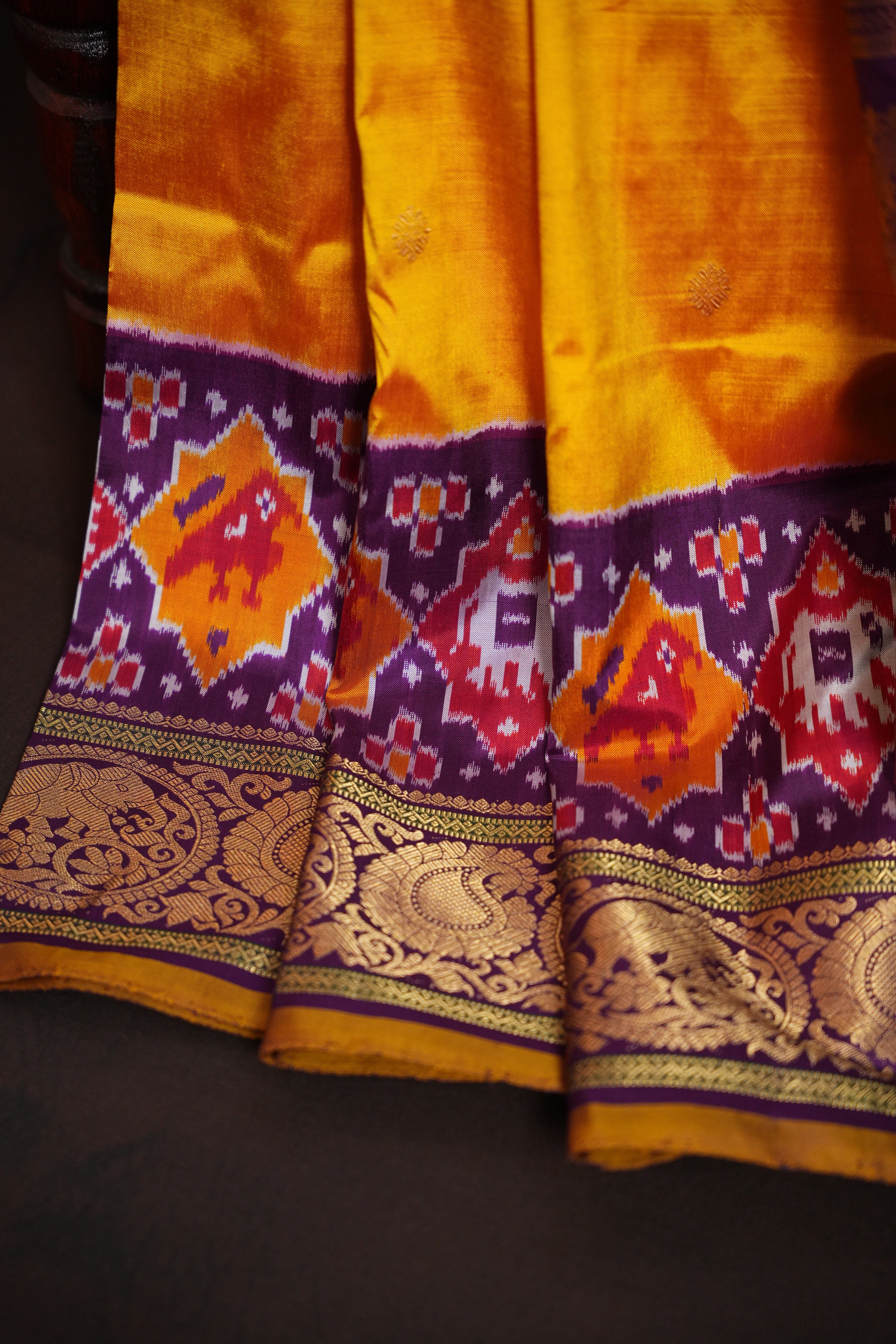 Ikkat Kanchi Border Silk Saree with Rich Kanchi Pallu