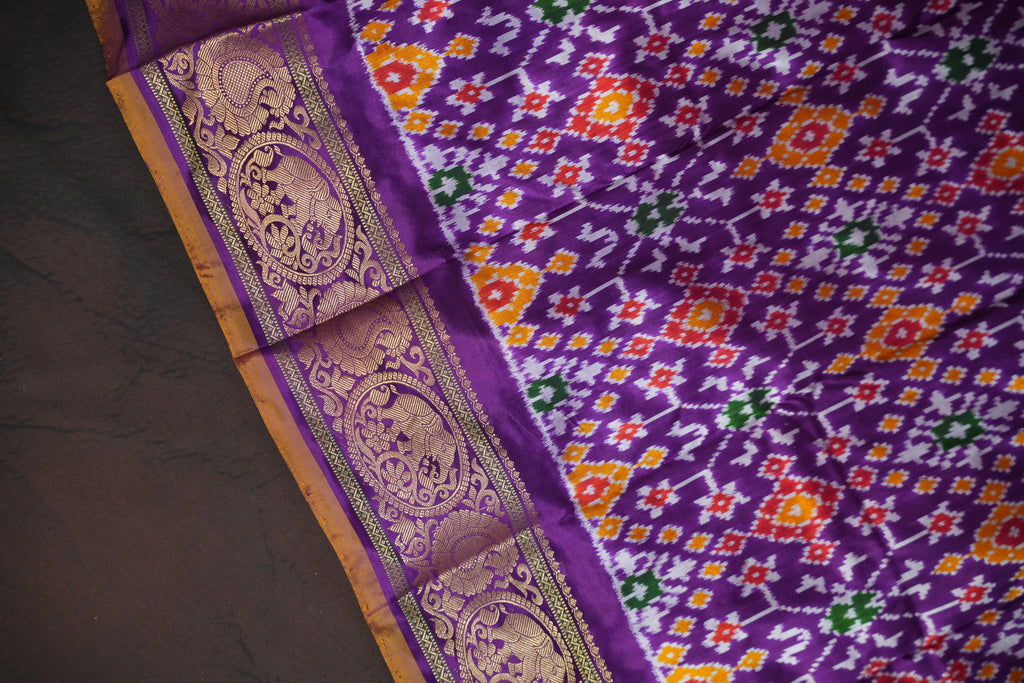 Ikkat Kanchi Border Silk Saree with Rich Kanchi Pallu