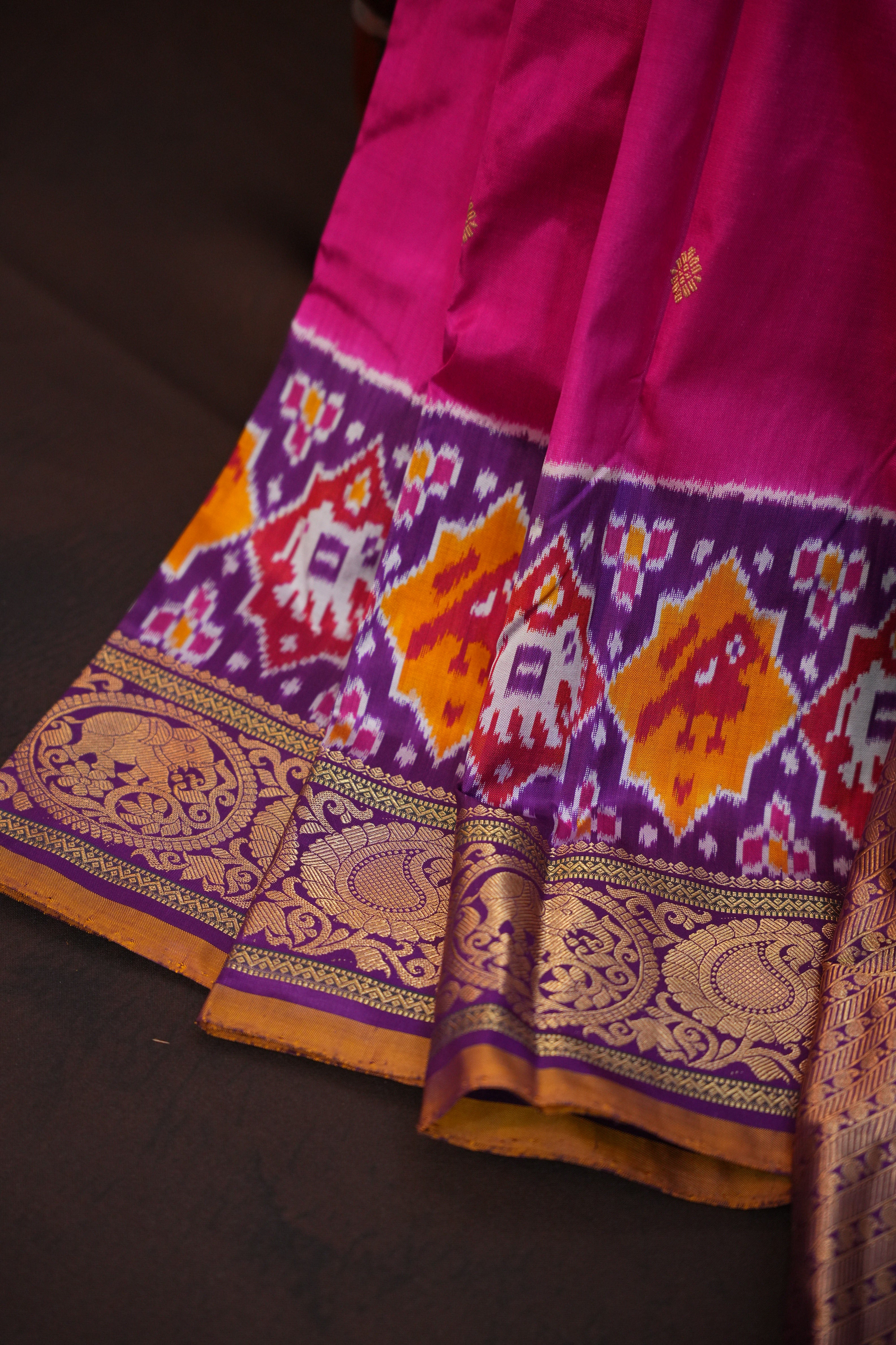 Ikkat Kanchi Border Silk Saree with Rich Pallu