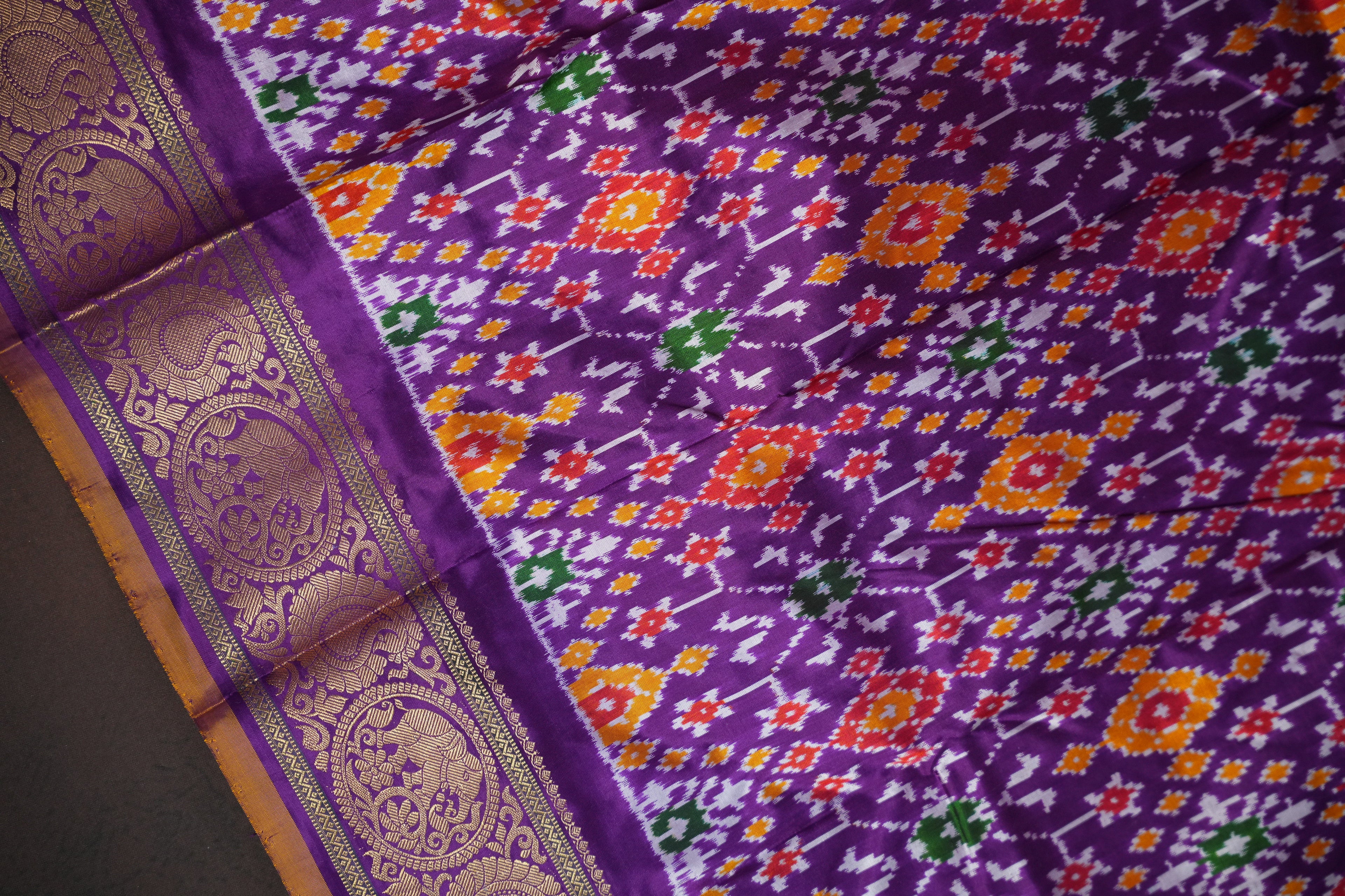 Ikkat Kanchi Border Silk Saree with Rich Pallu