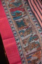Kalamkari Inspired Cotton Saree with Copper Zari Border