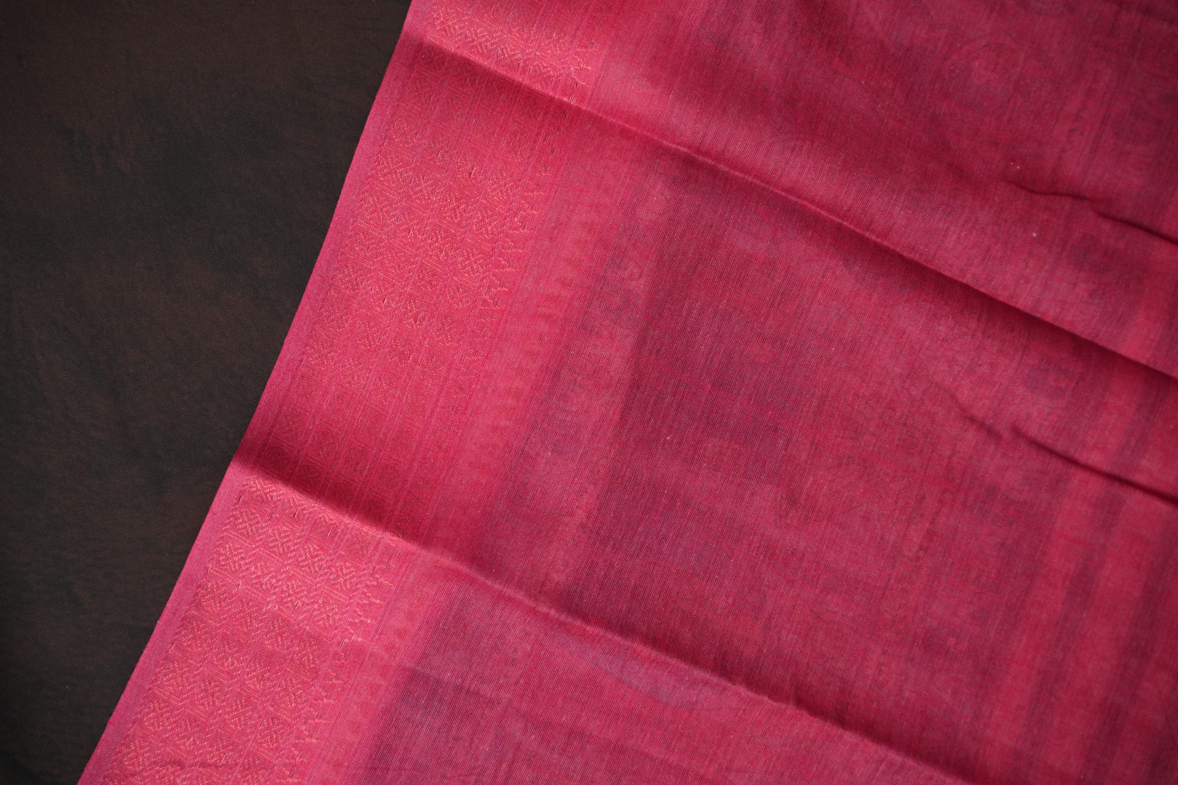 Kalamkari Inspired Cotton Saree with Copper Zari Border