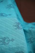 Sky Blue Kalamkari Printed Cotton Saree with Designer Border
