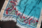 Sky Blue Kalamkari Printed Cotton Saree with Designer Border