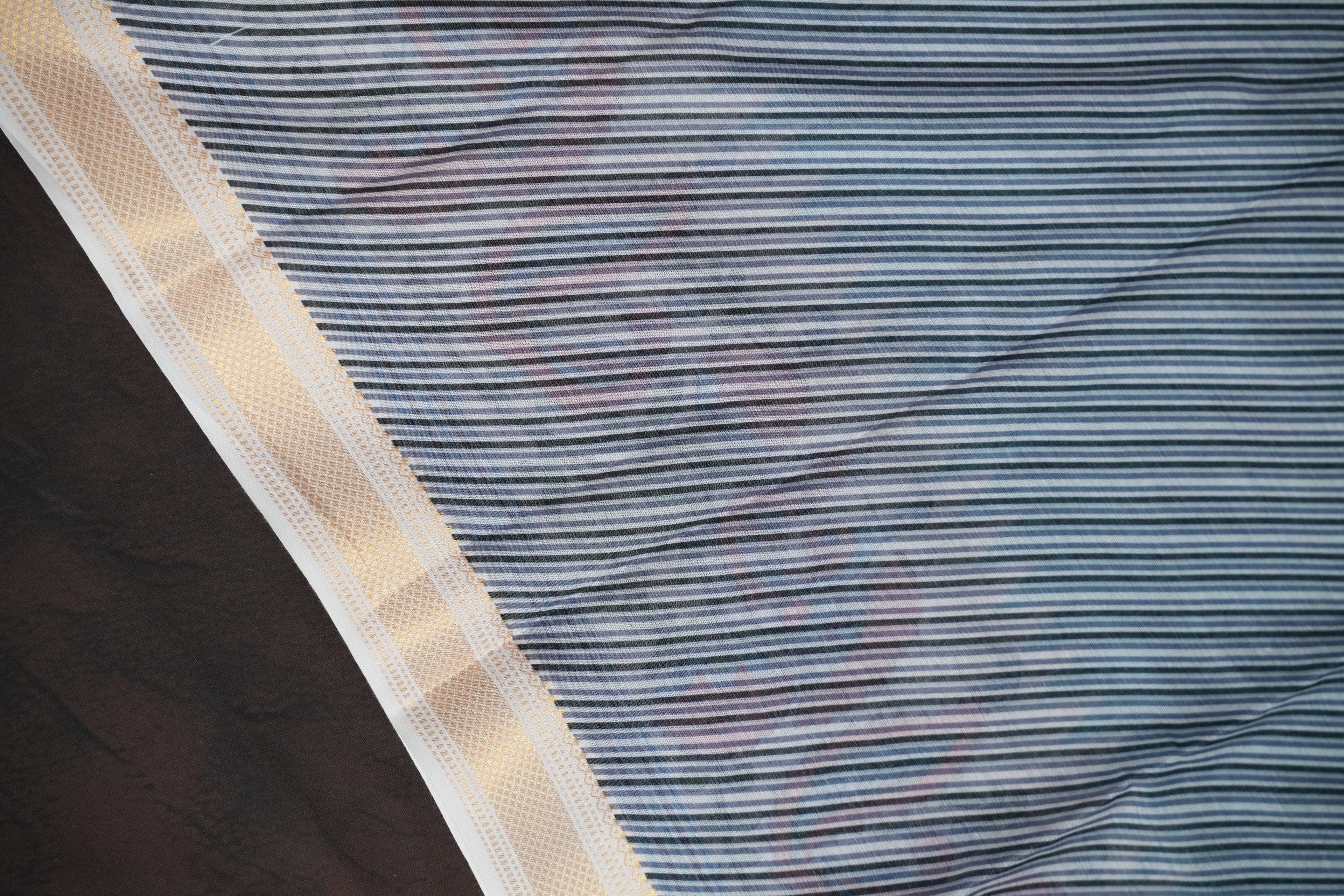 Sky Blue Kalamkari Printed Cotton Saree with Designer Border