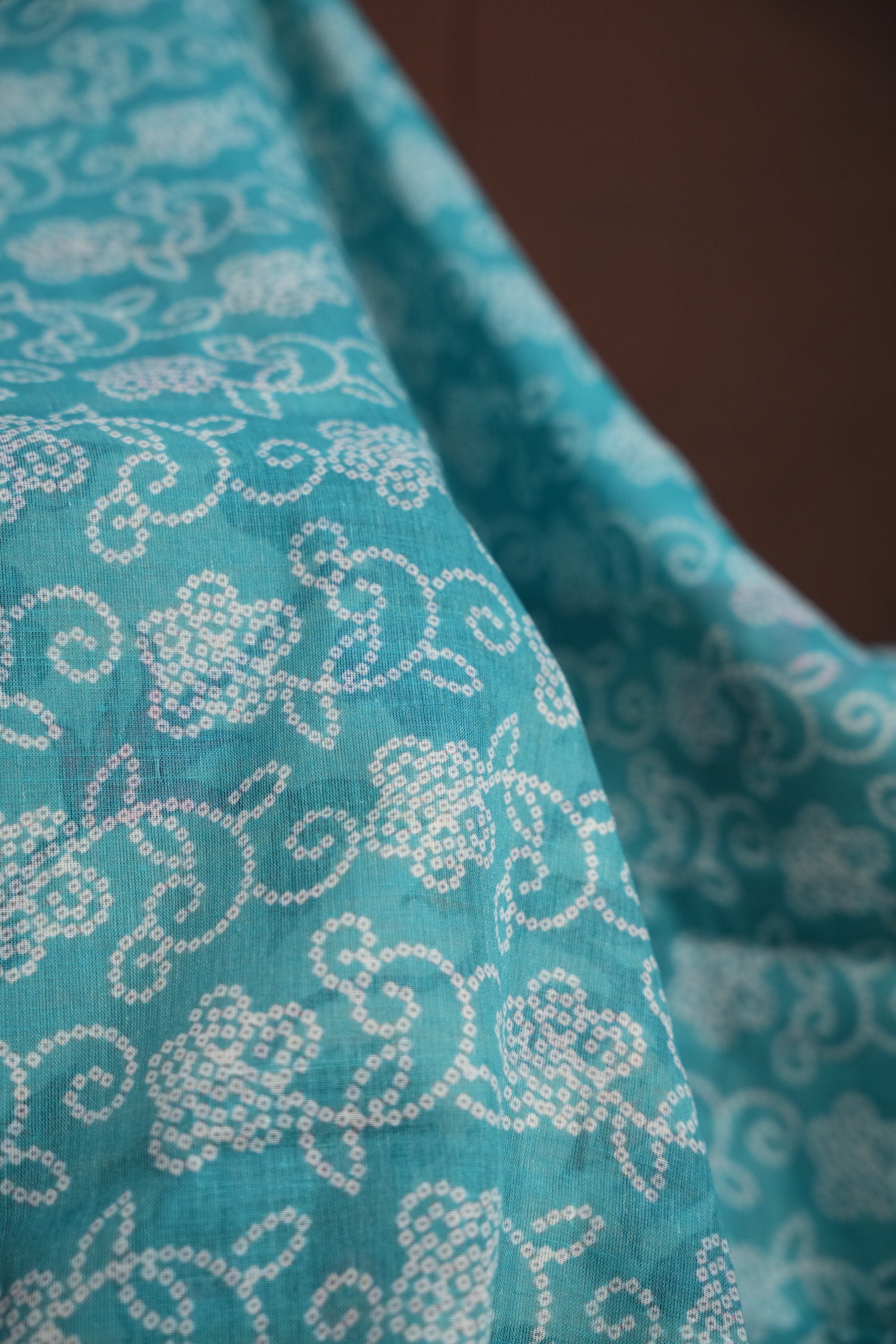 Beige Floral Printed Cotton Saree with Gold Border