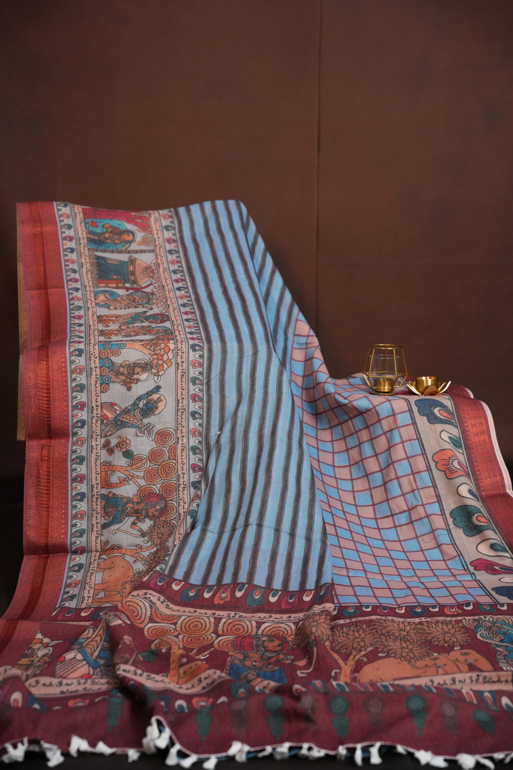 Pink Kalamkari Printed Cotton Saree with Traditional Border