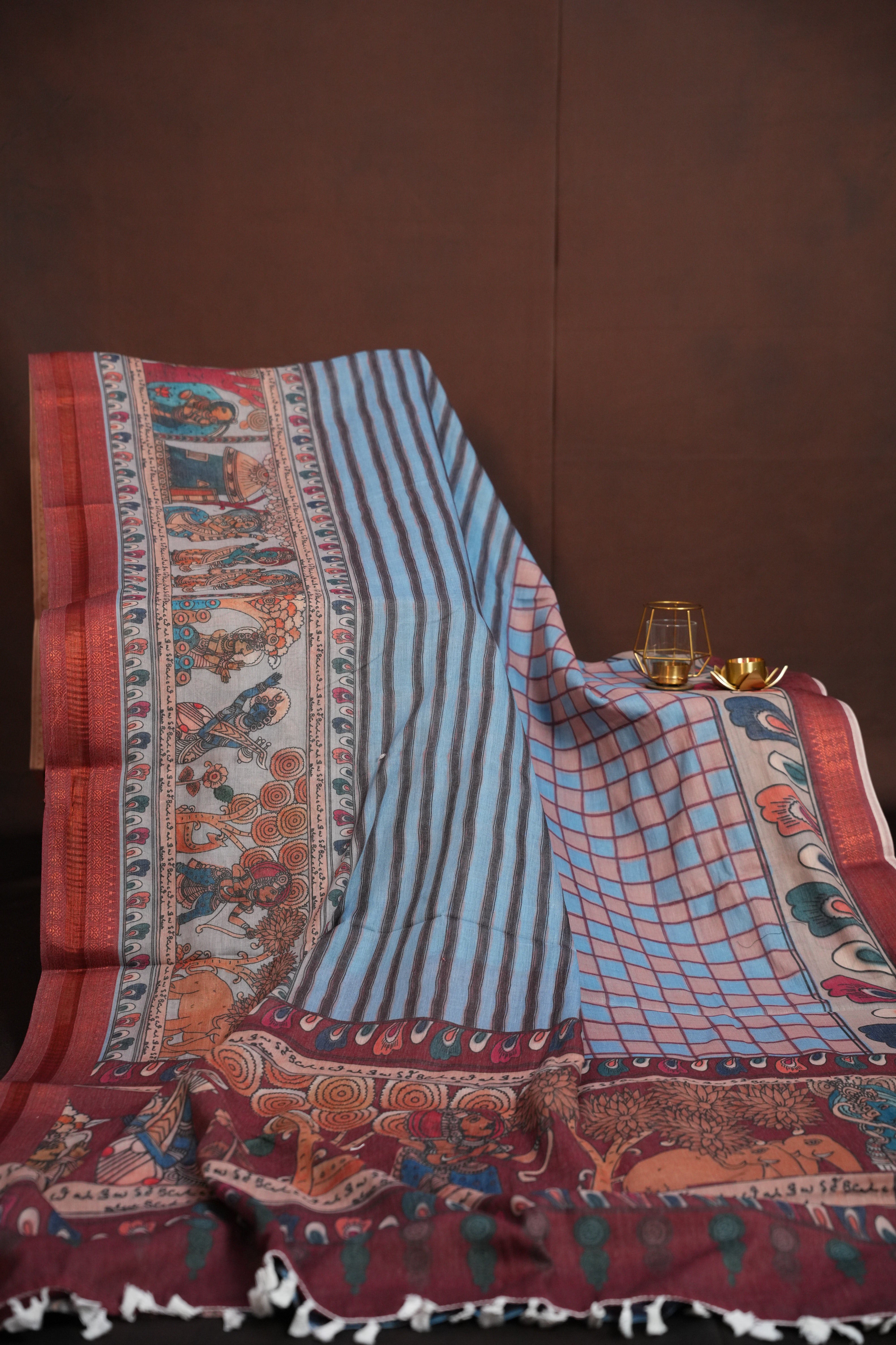 Pink Kalamkari Printed Cotton Saree with Traditional Border