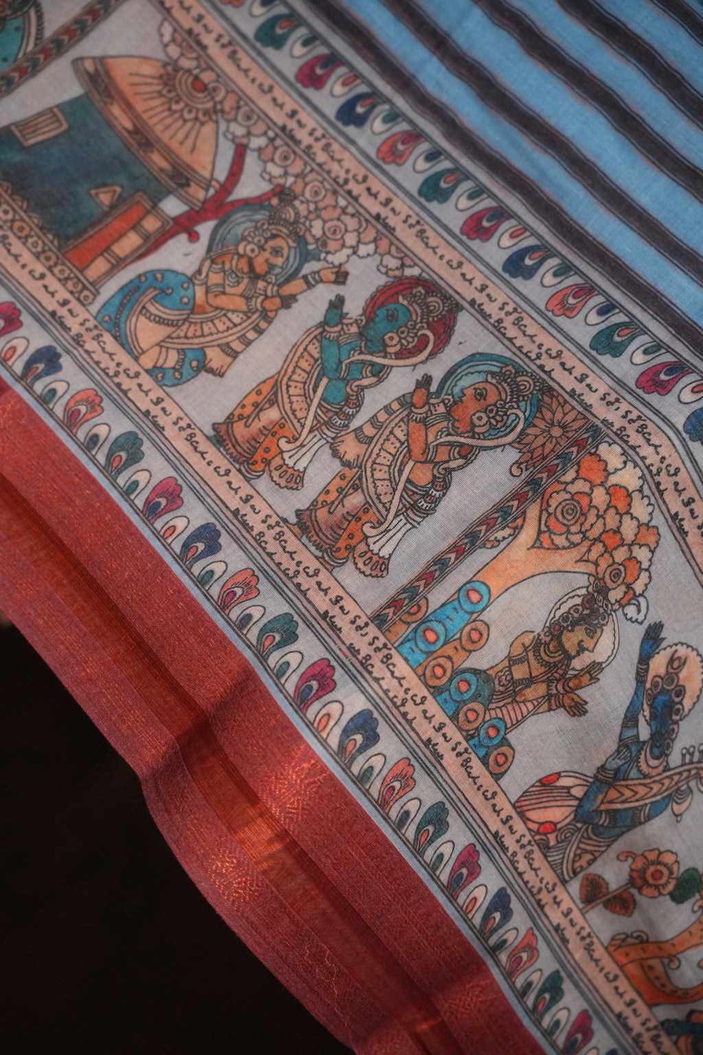 Pink Kalamkari Printed Cotton Saree with Traditional Border