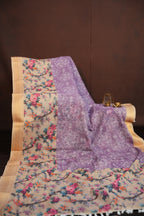 Beige Floral Printed Cotton Saree with Elegant Woven Border