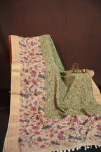 Beige Floral Printed Cotton Saree with Elegant Border