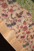 Beige Floral Printed Cotton Saree with Elegant Border
