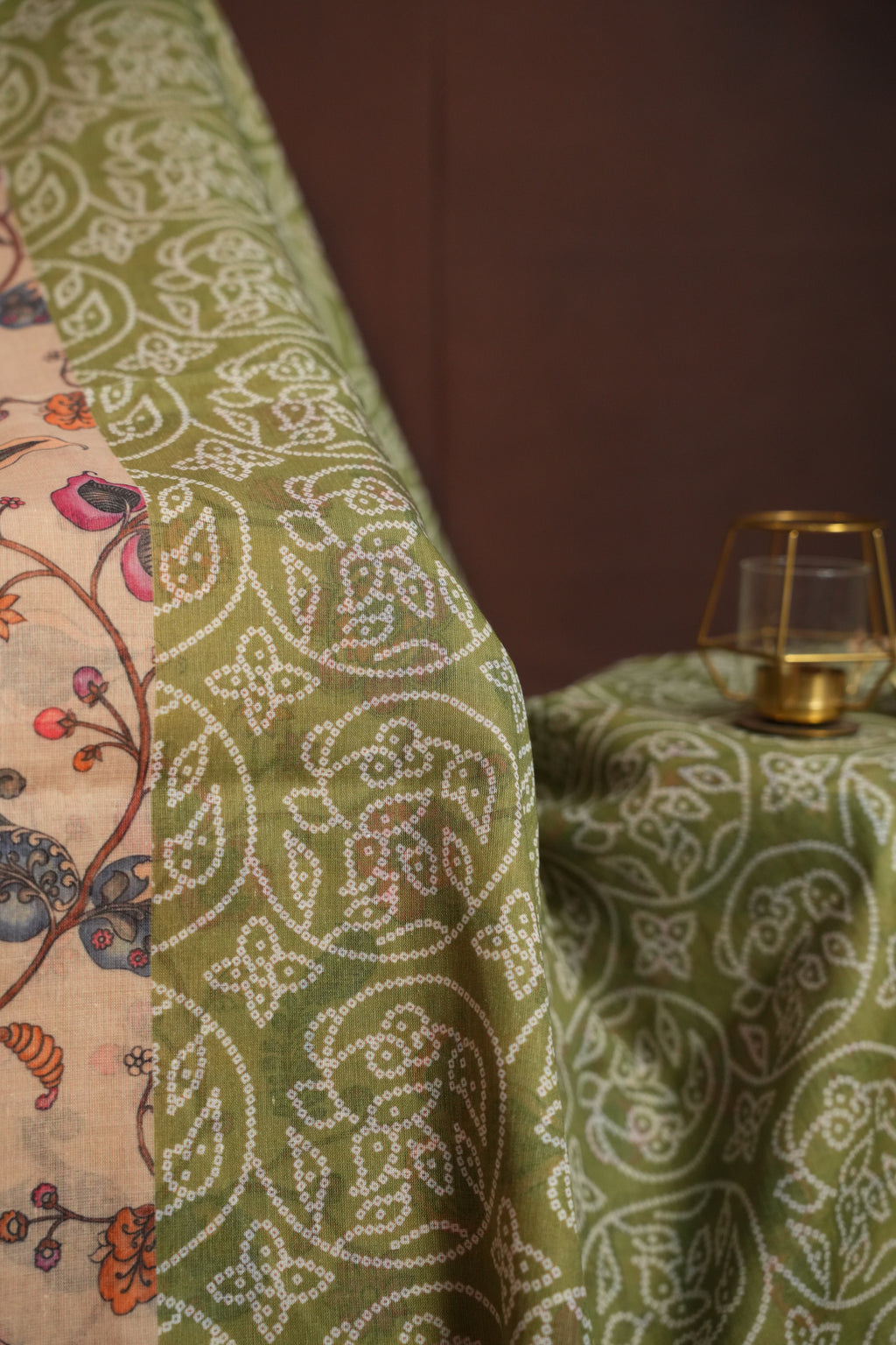 Beige Floral Printed Cotton Saree with Elegant Border