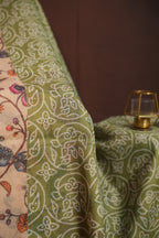 Beige Floral Printed Cotton Saree with Elegant Border