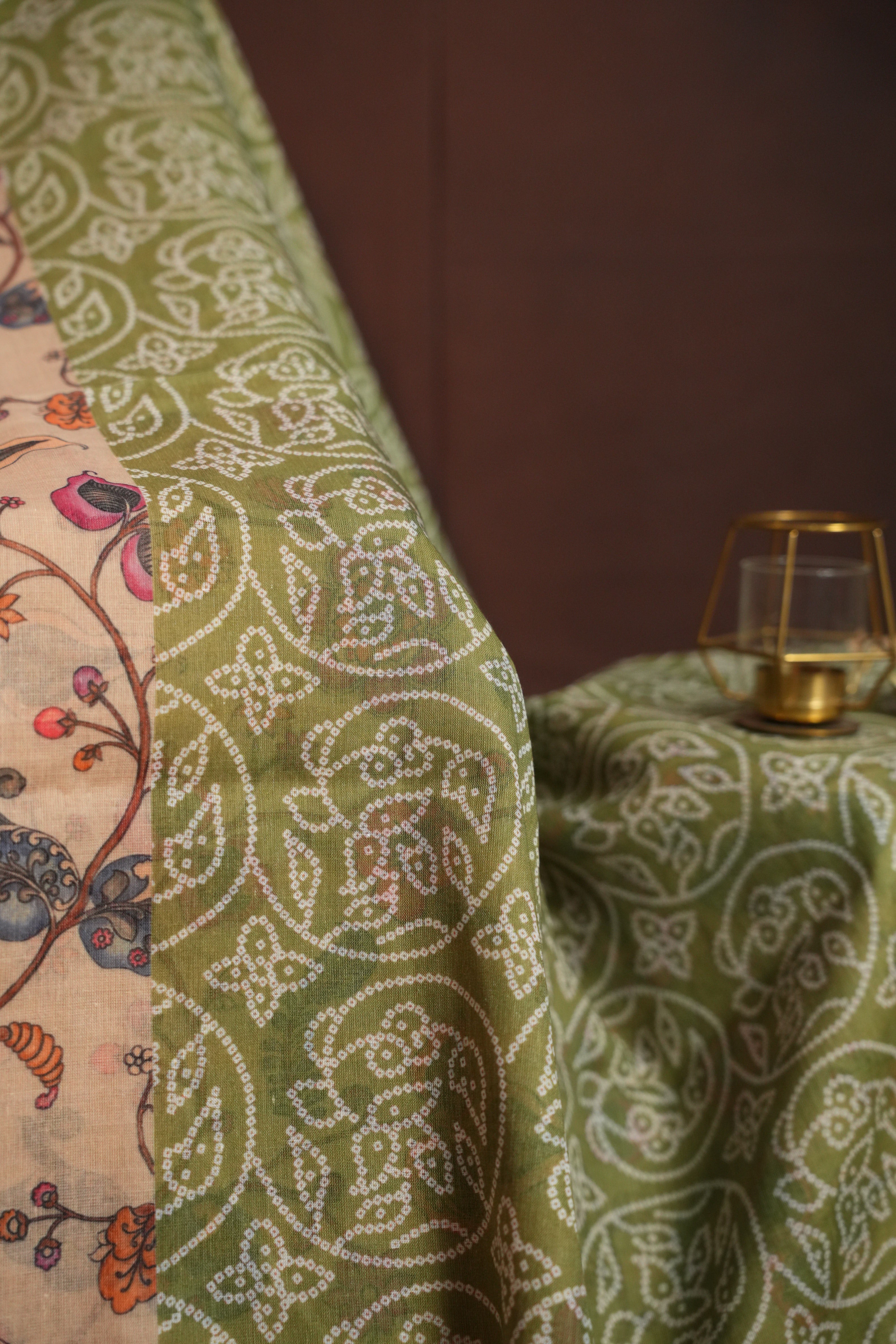 Beige Floral Printed Cotton Saree with Elegant Border