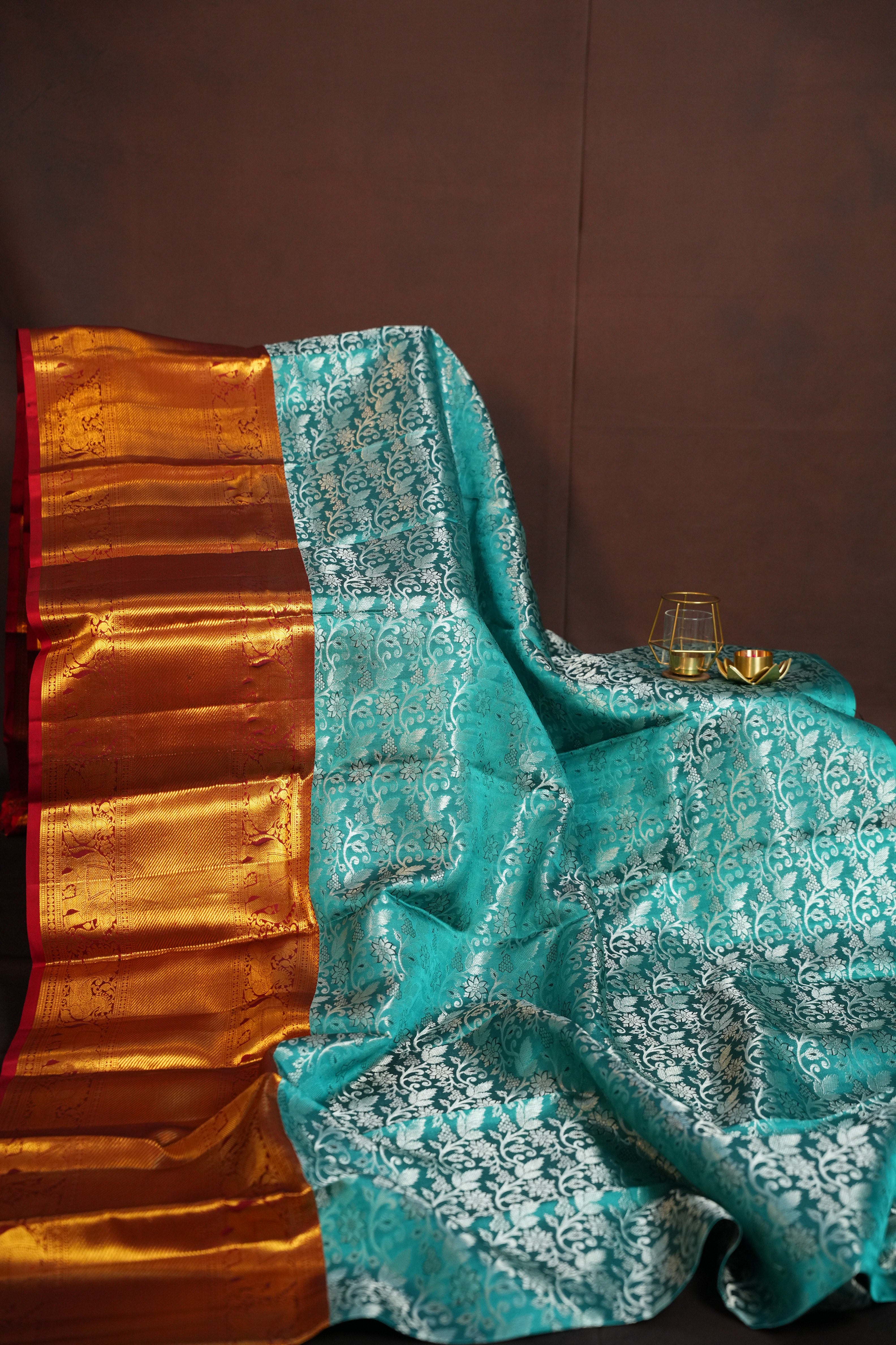 Royal Red Pattu Lehanga Saree with Antique Gold Zari Weave