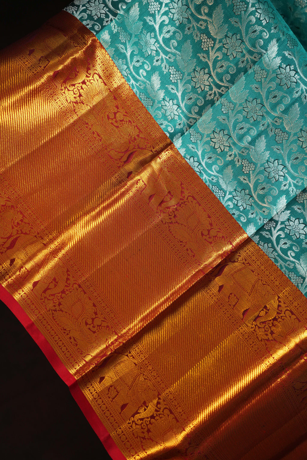 Royal Red Pattu Lehanga Saree with Antique Gold Zari Weave
