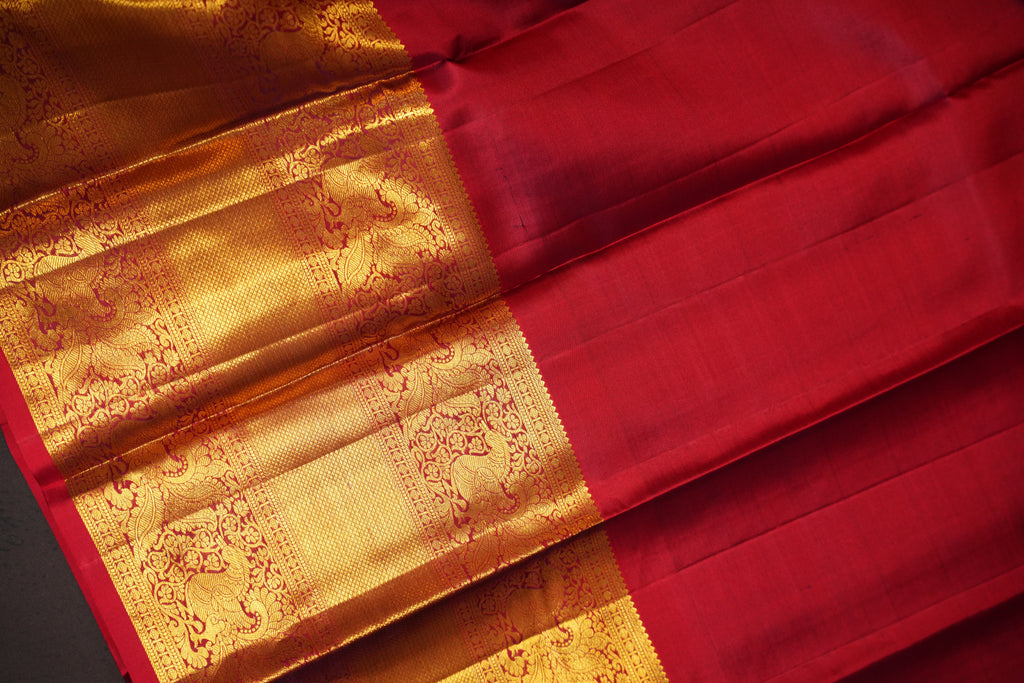 Bridal Red Pattu Lehanga Saree with Rich Gold Zari Work