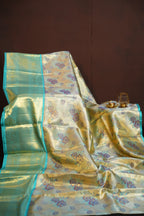 Aqua Blue Pattu Lehanga Saree with Rich Gold Zari Weave