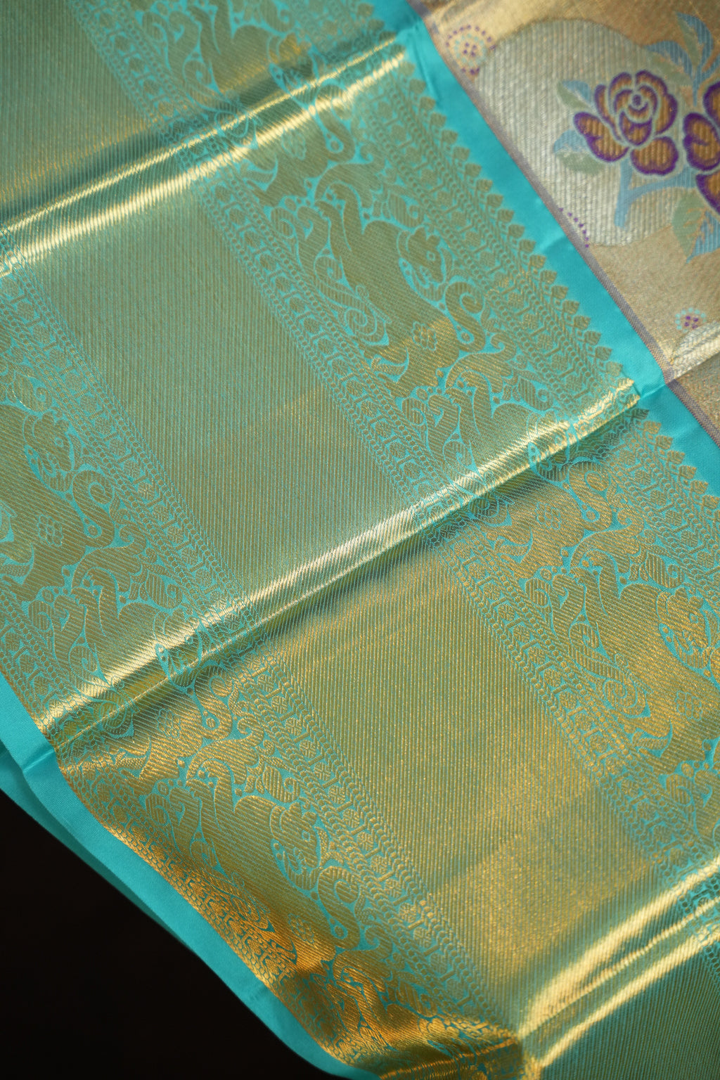 Aqua Blue Pattu Lehanga Saree with Rich Gold Zari Weave