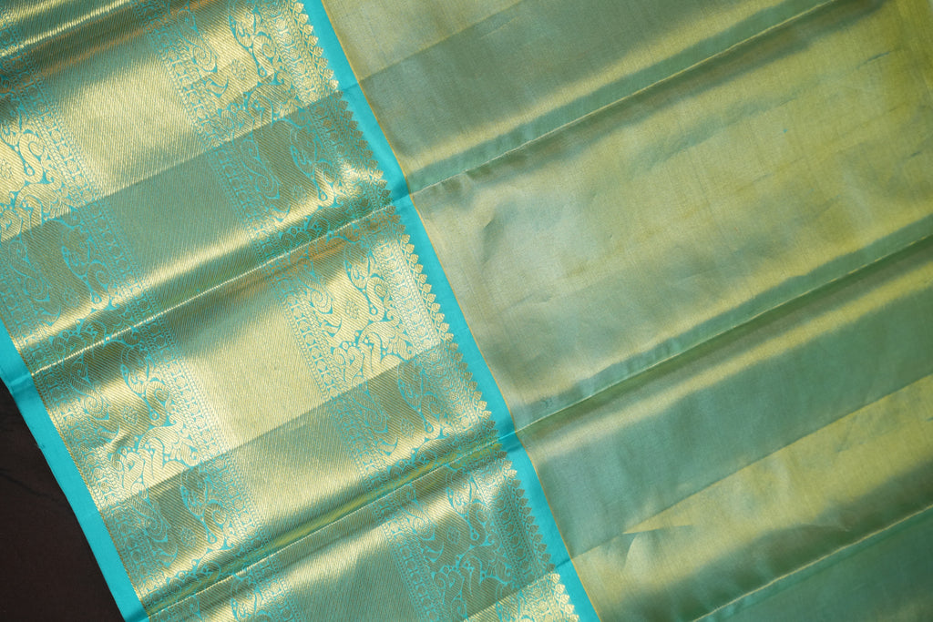 Aqua Blue Pattu Lehanga Saree with Rich Gold Zari Weave
