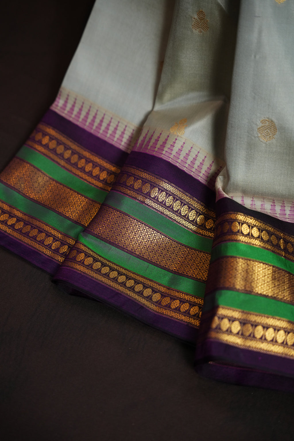 Mint Green Kanchi Soft Silk Saree with Zari Border