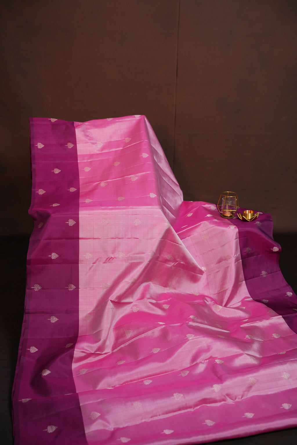 Dual Tone Pink Kanchi Pattu Silk Saree with Zari Buttas