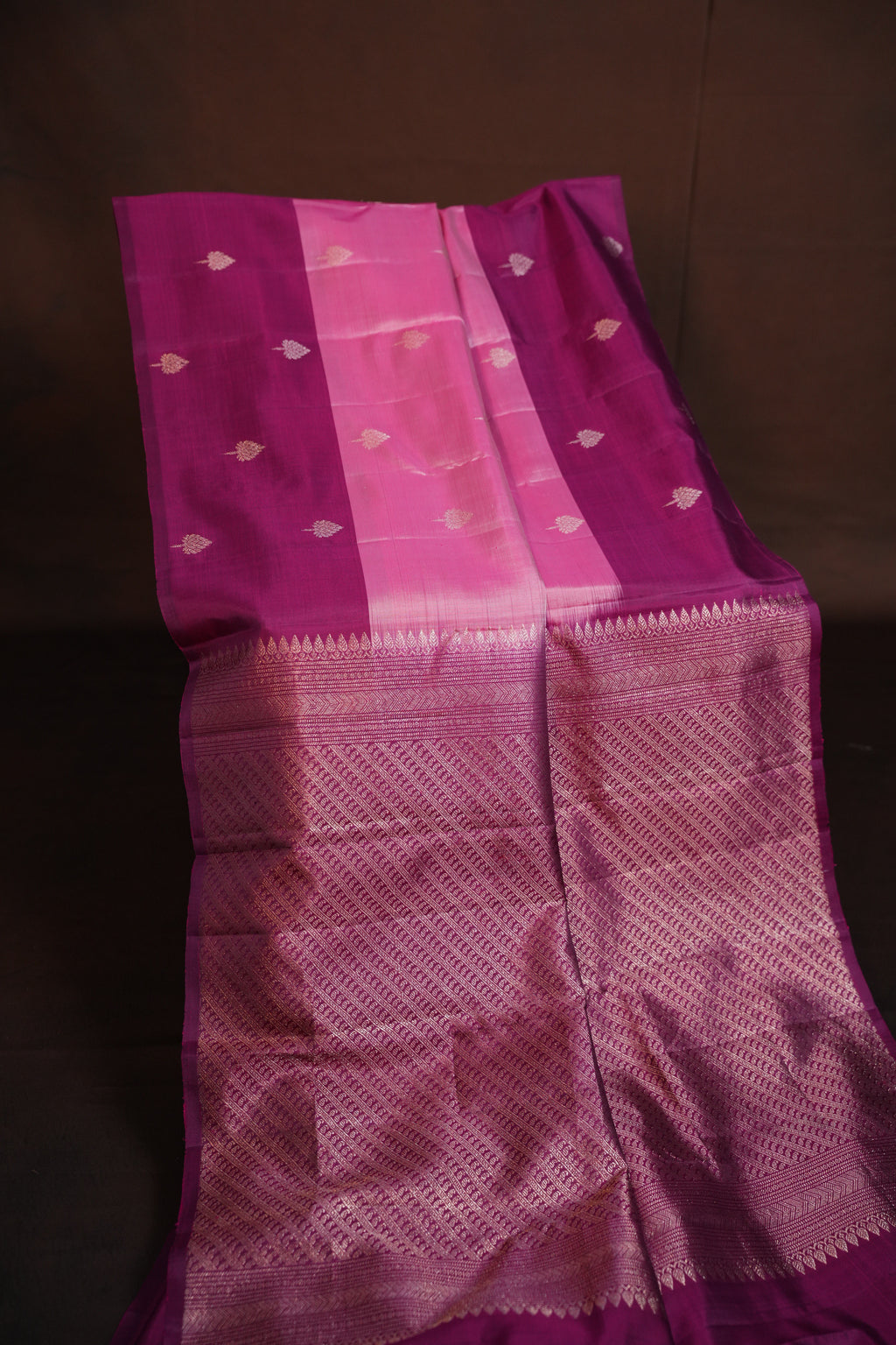 Dual Tone Pink Kanchi Pattu Silk Saree with Zari Buttas