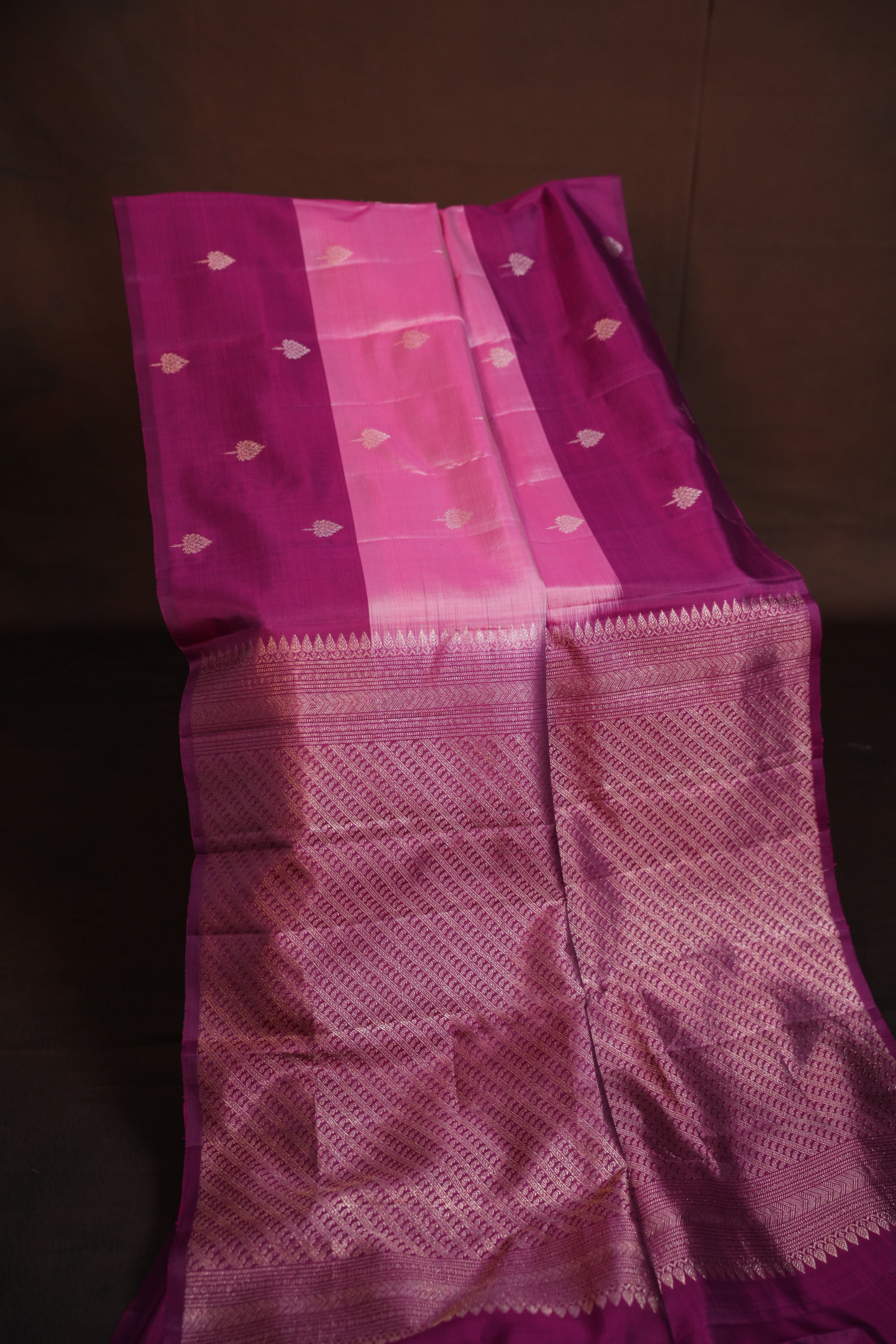 Dual Tone Pink Kanchi Pattu Silk Saree with Zari Buttas