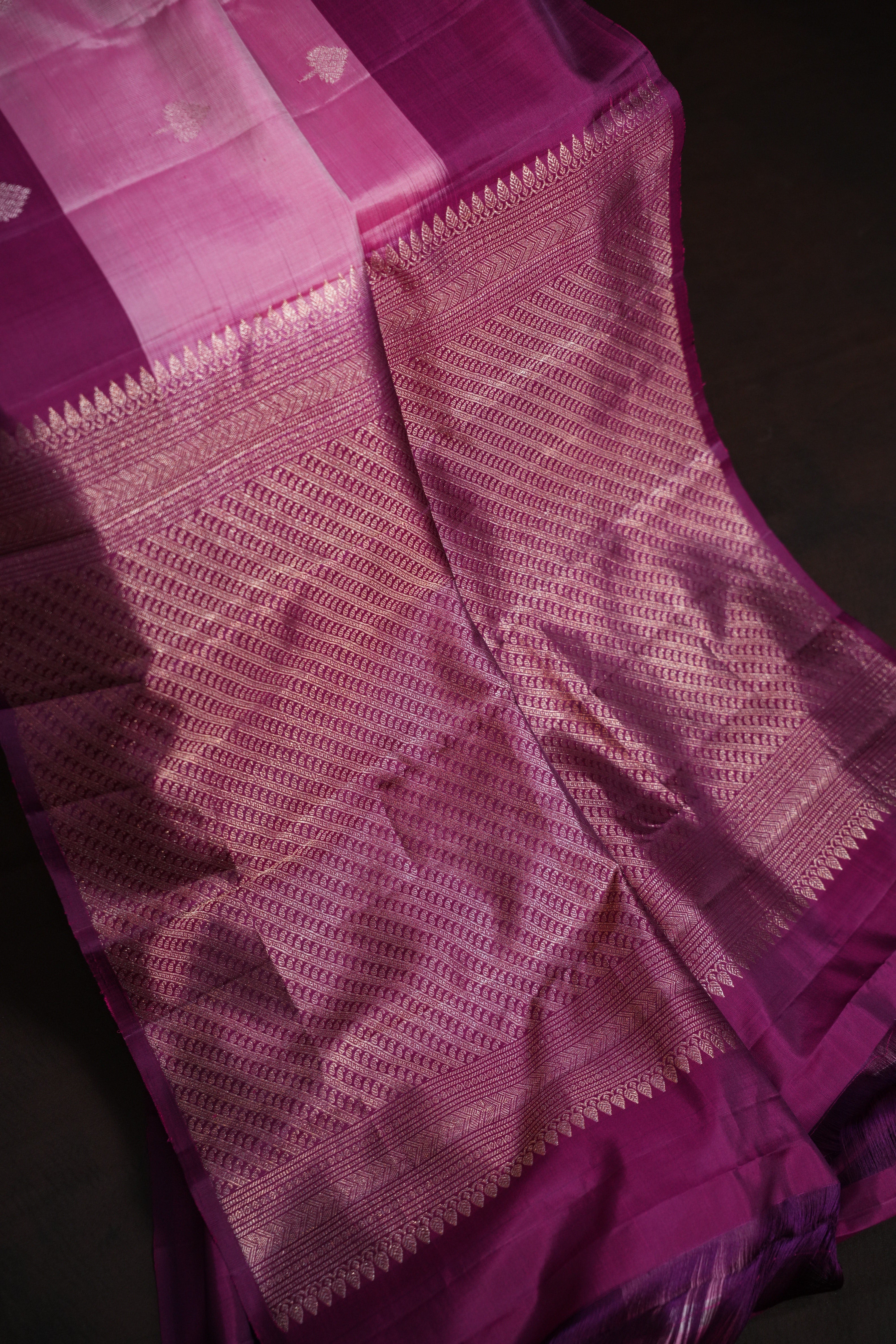 Dual Tone Pink Kanchi Pattu Silk Saree with Zari Buttas