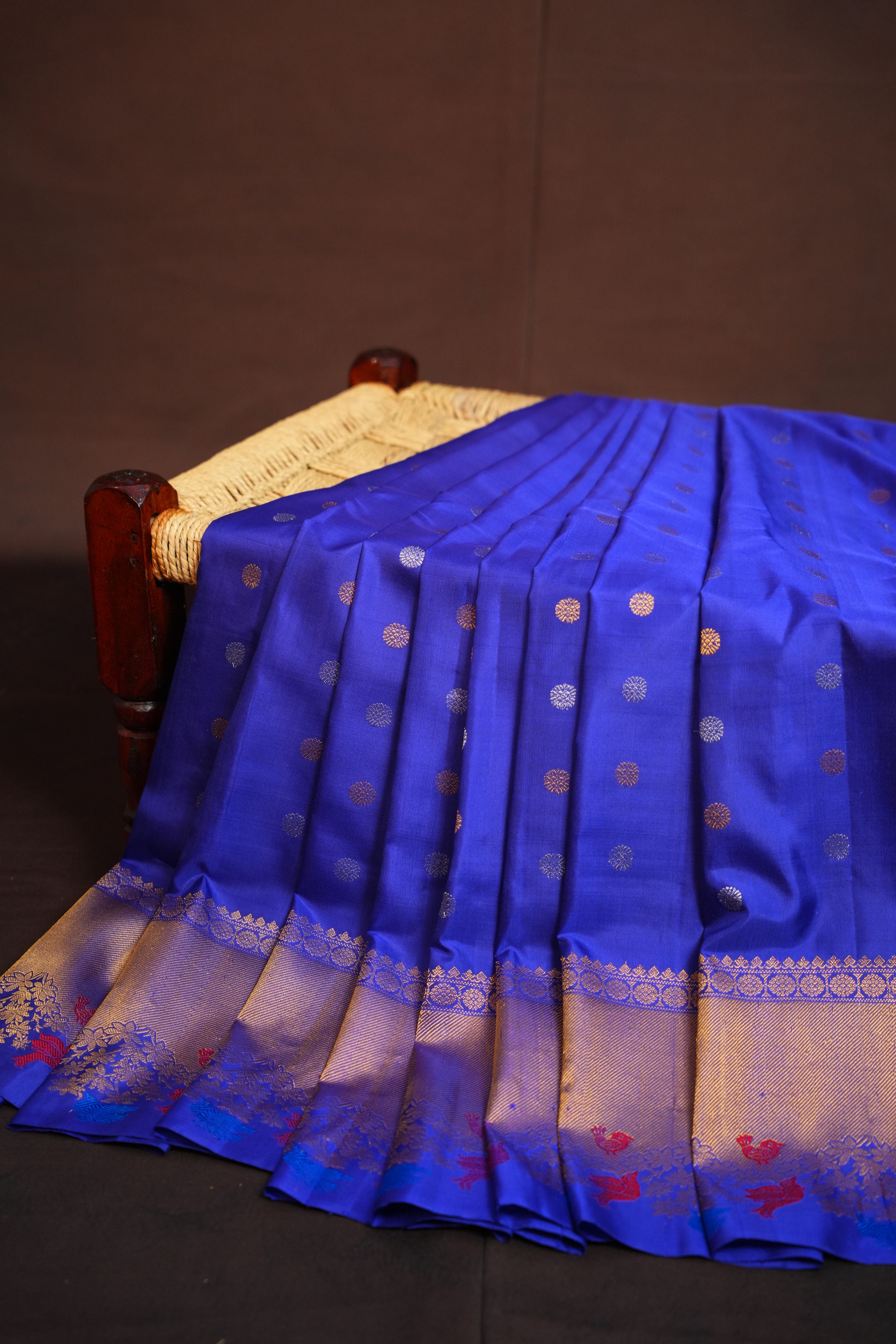 Royal Blue Gadwal Silk Saree with Zari Border | Ande Silks
