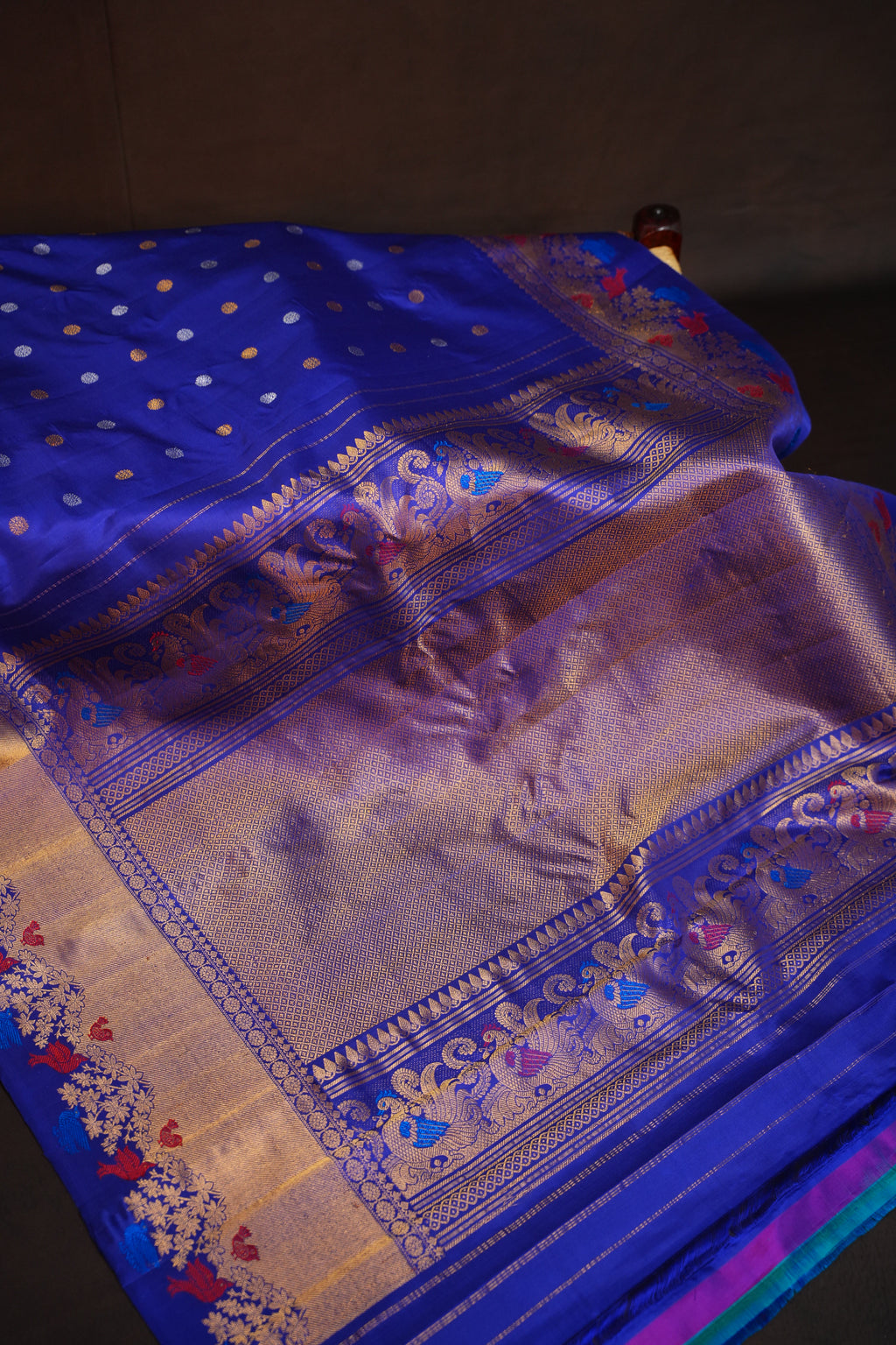 Royal Blue Gadwal Silk Saree with Zari Border | Ande Silks