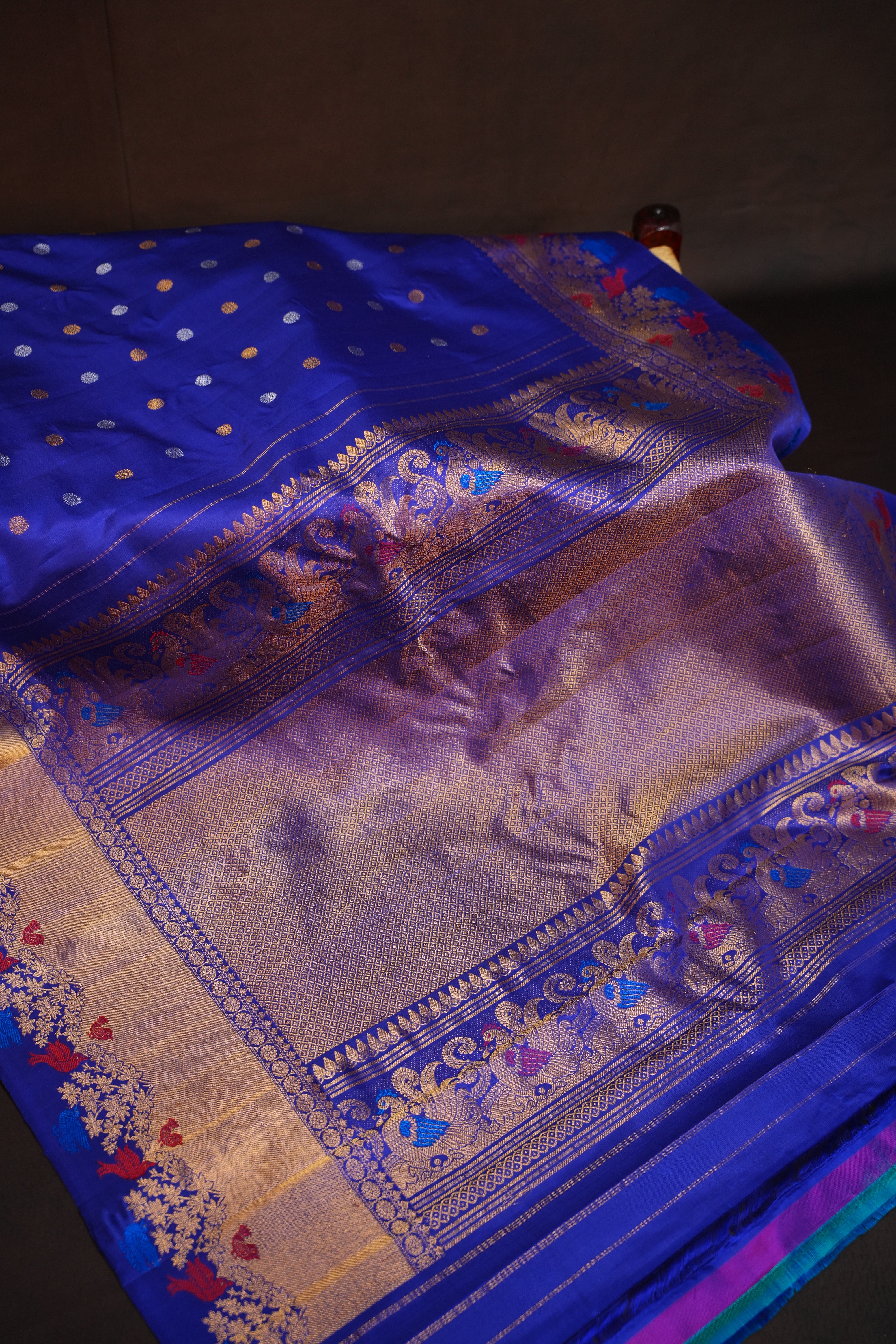 Royal Blue Gadwal Silk Saree with Zari Border | Ande Silks
