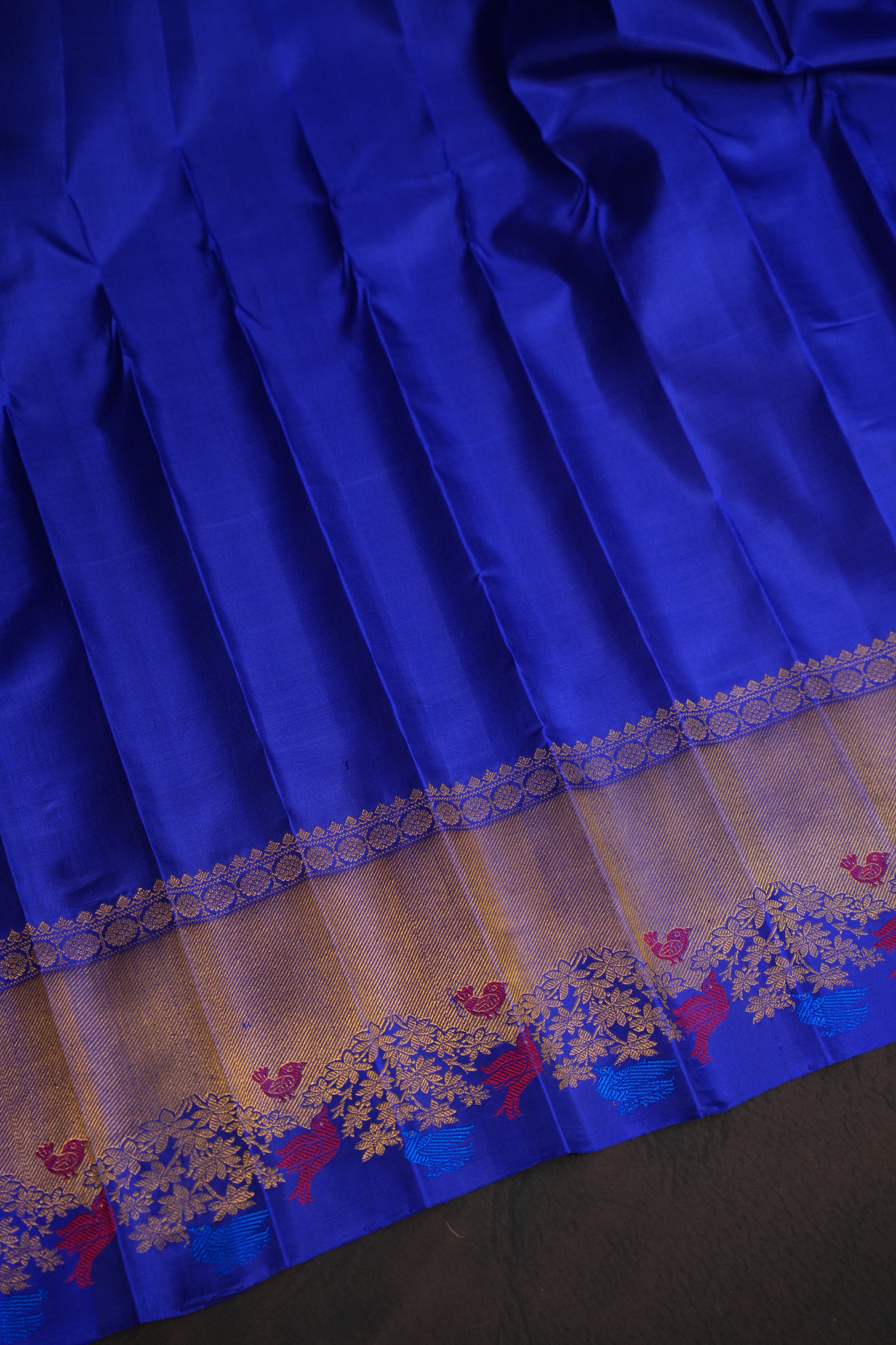 Royal Blue Gadwal Silk Saree with Zari Border | Ande Silks