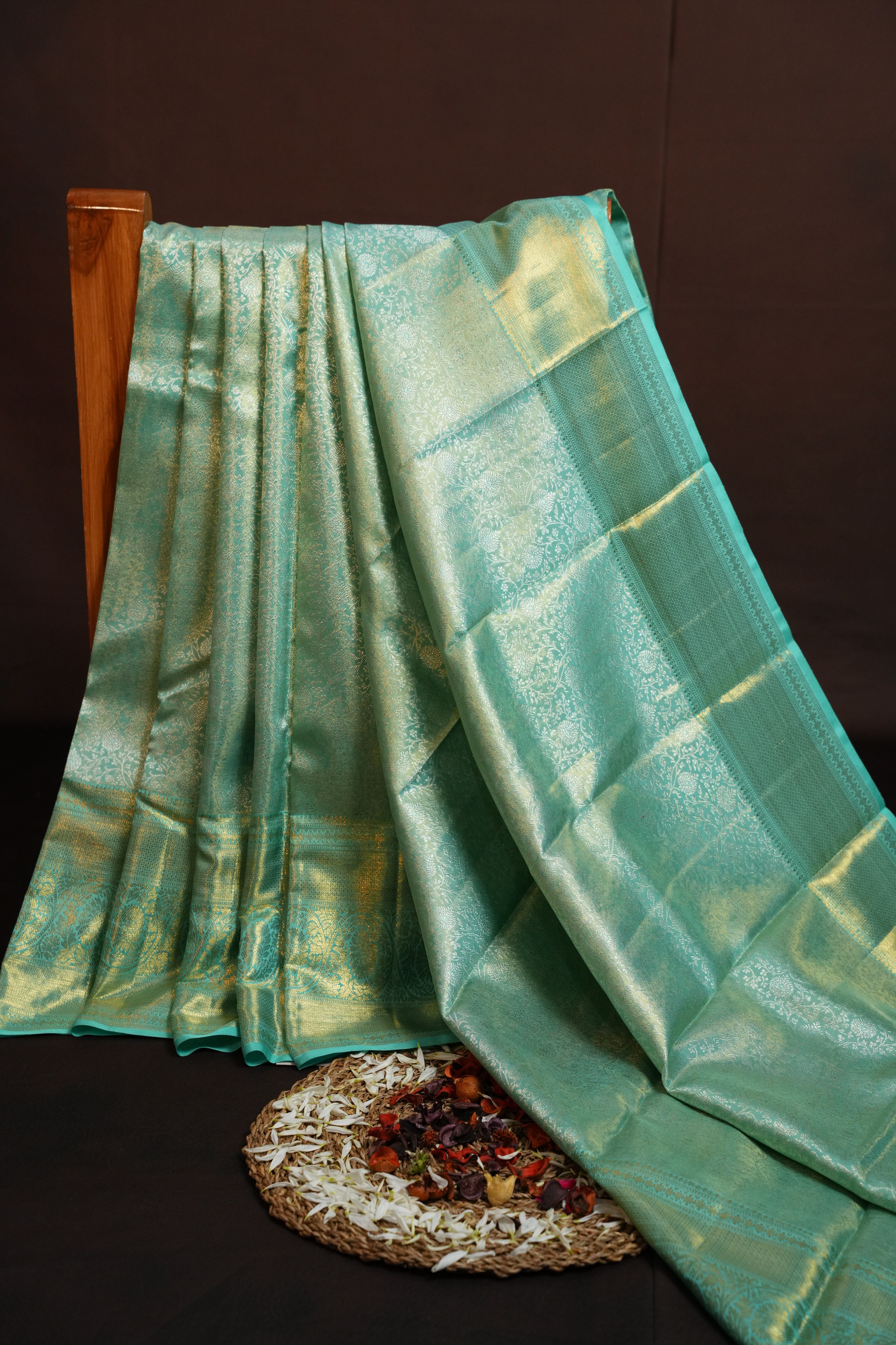 Sea Green Kanchi Pattu Silk Saree with Elegant Gold Zari