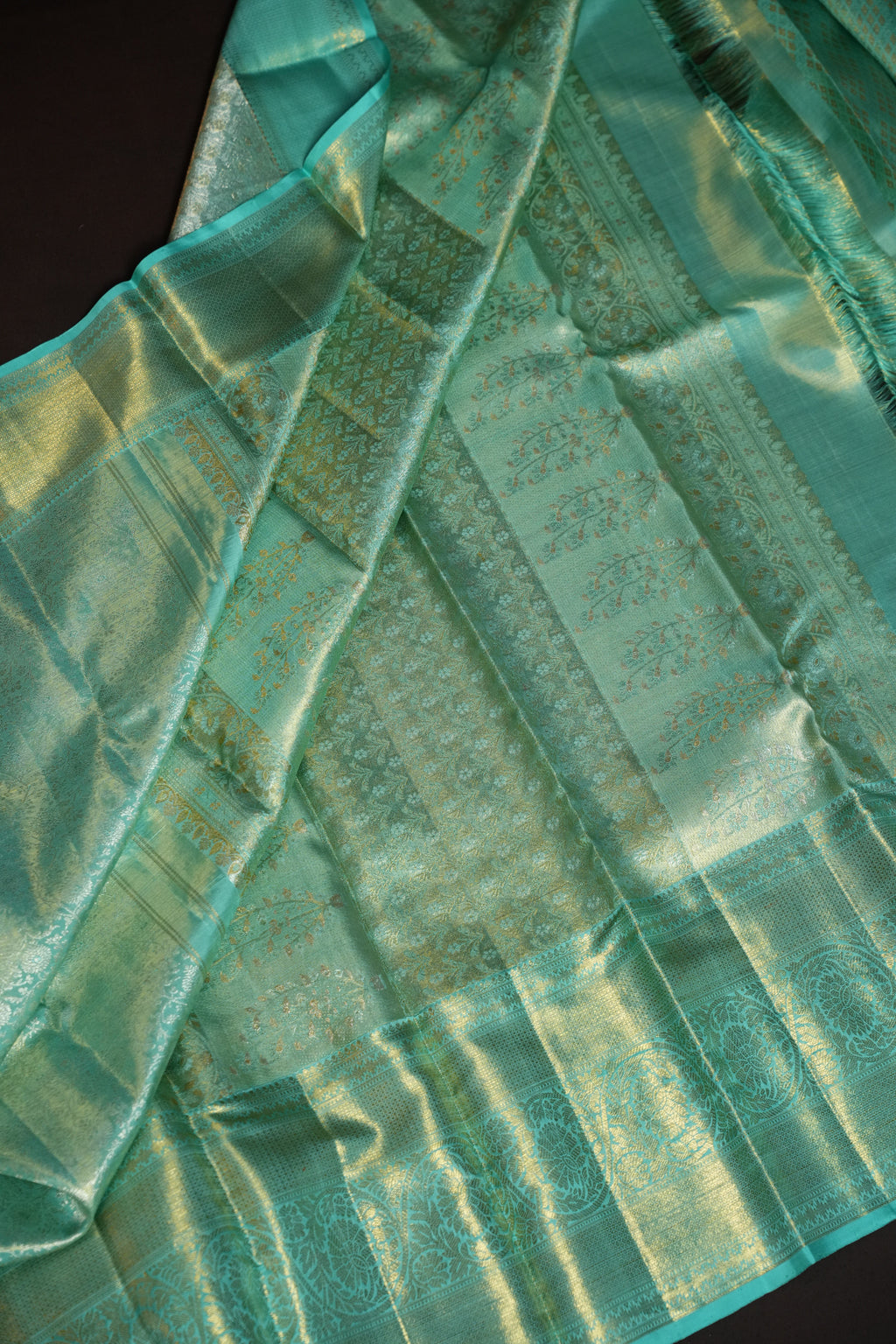 Sea Green Kanchi Pattu Silk Saree with Elegant Gold Zari