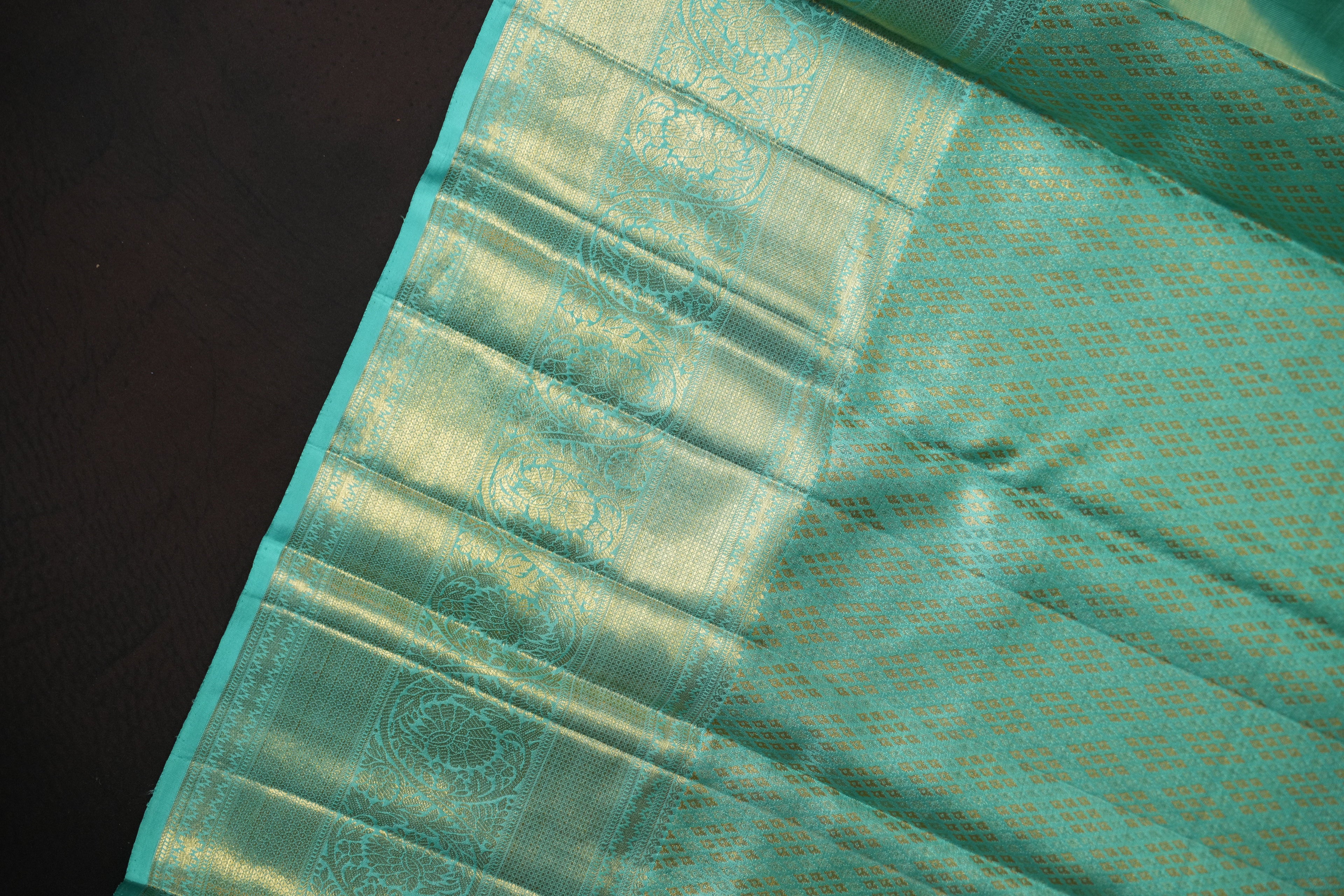 Sea Green Kanchi Pattu Silk Saree with Elegant Gold Zari