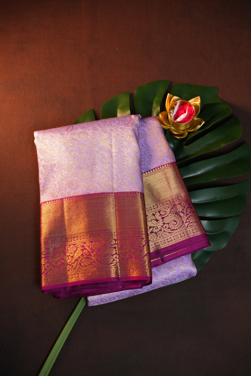 Lavender Kanchi Pattu Silk Saree with Rich Gold Zari Border